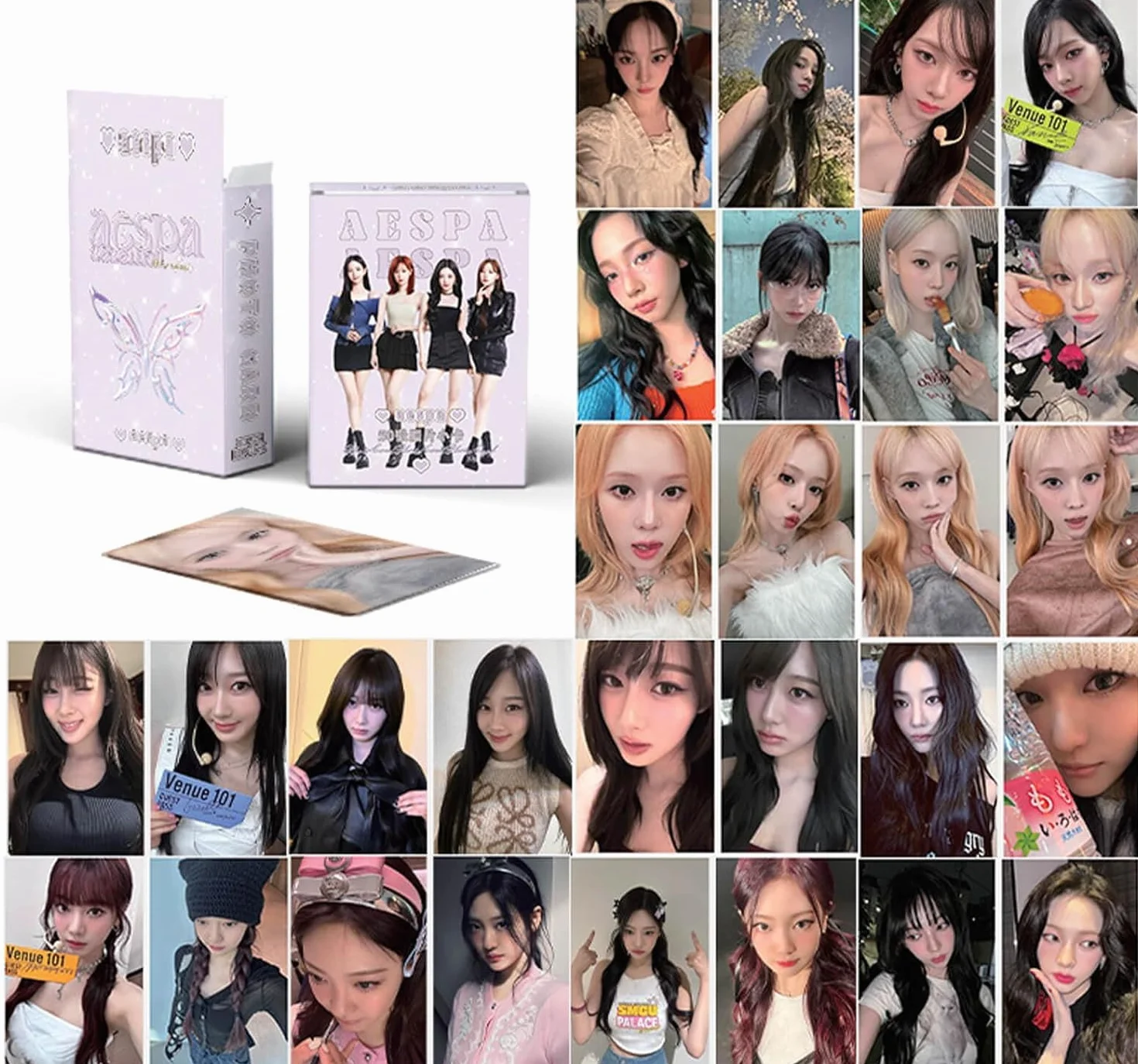 Aespa Photocard 50 szt. Kpop aespa laserowa fotokartka Kpop Aespa album karta Aespa Lomo kartki okolicznościowe KARINA fotokartka/zimowa fotokartka/fotokartka Giselle / fotokartka NINGNING