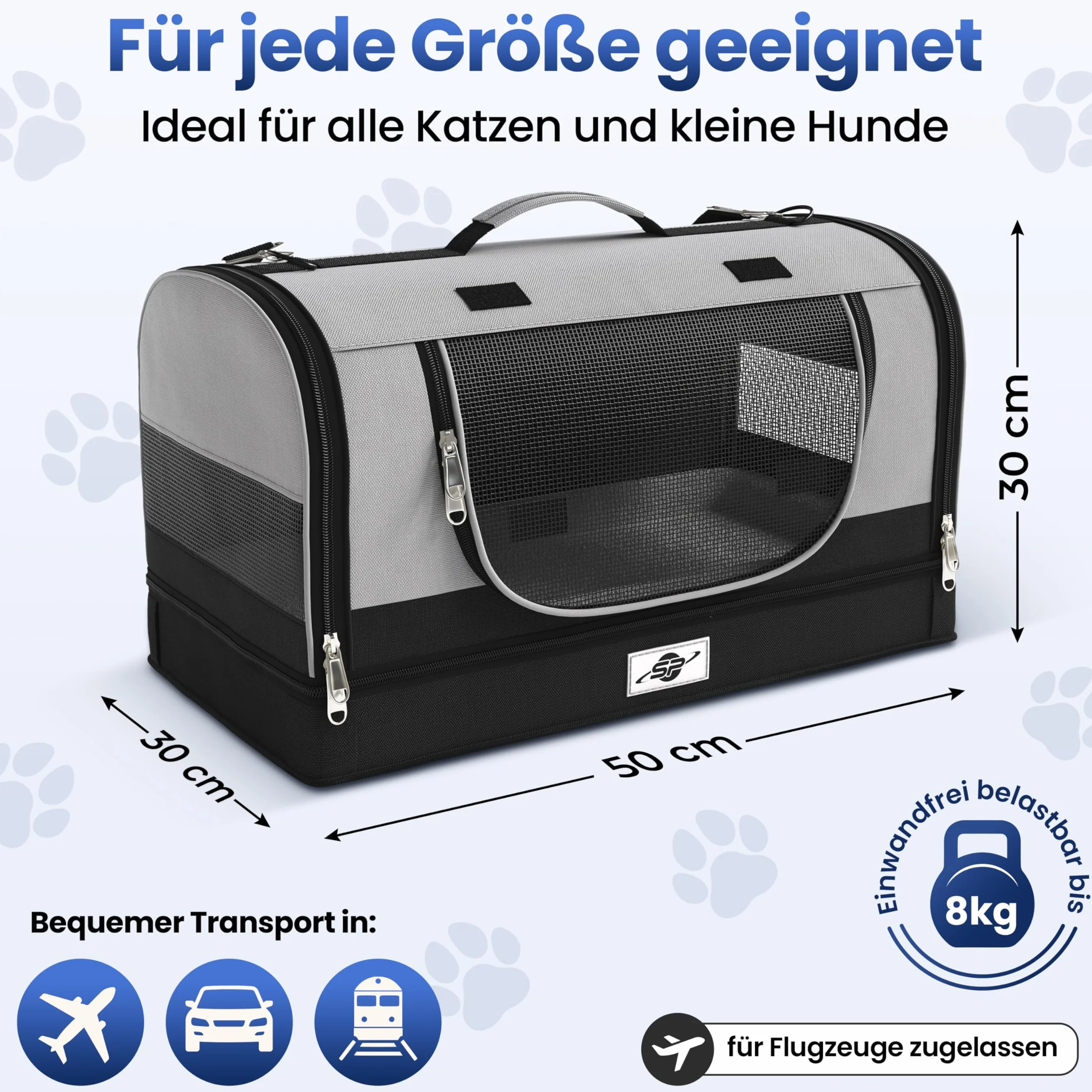 Smart-Planet Torba transportowa dla kotów i psów składana 8 kg 50x30x30 cm z paskiem