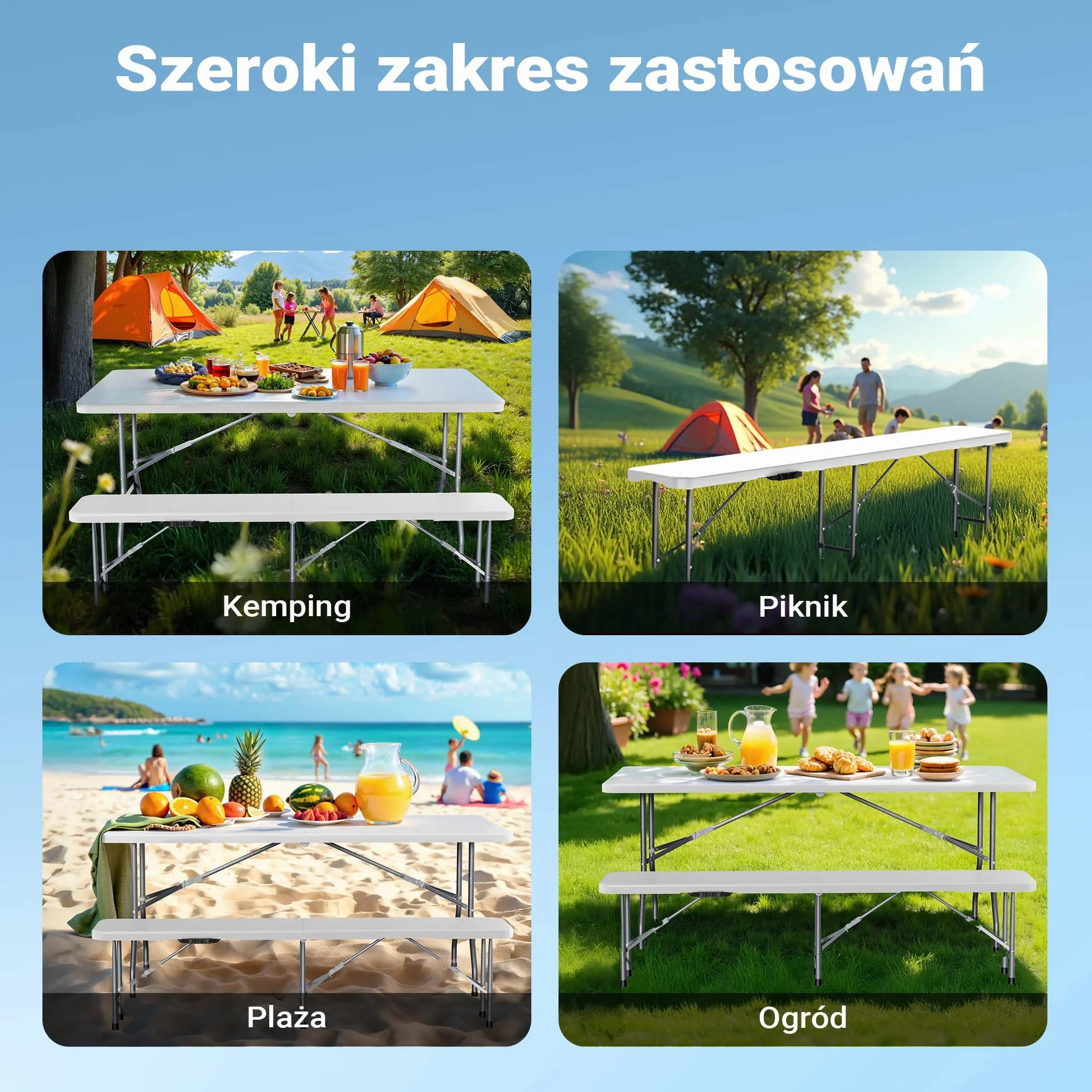 Wiltec Składana ławka cateringowa, bankietowa, turystyczna 180x30x43 cm, ława ogrodowa z uchwytem, siedzisko kempingowe składane do ogrodu i na biwak