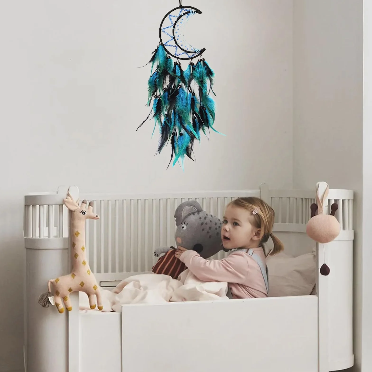 Łapacz snów Księżyc Sypialnia Wiszący na ścianie, Design Pióra, Dekoracja domu Prezent Łapacz snów Ozdoby do domu Wiszące na ścianie Rzemiosło Prezent dla dorosłych