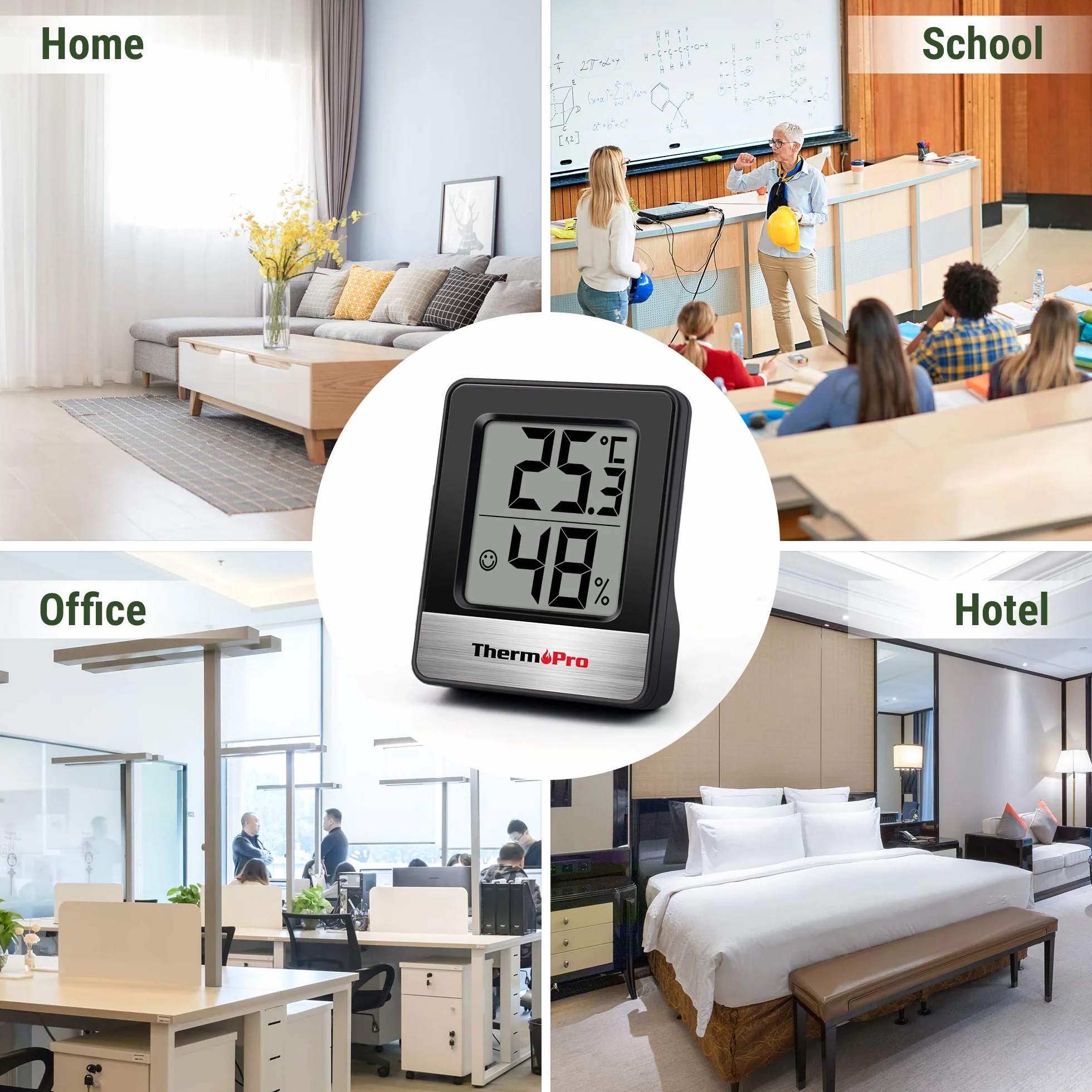ThermoPro TP49 cyfrowy mini termometr z funkcją higrometru, pomiar temperatury i wilgotności powietrza w pomieszczeniu ze wskaźnikiem smiley do kontroli klimatu w pomieszczeniu, czarny