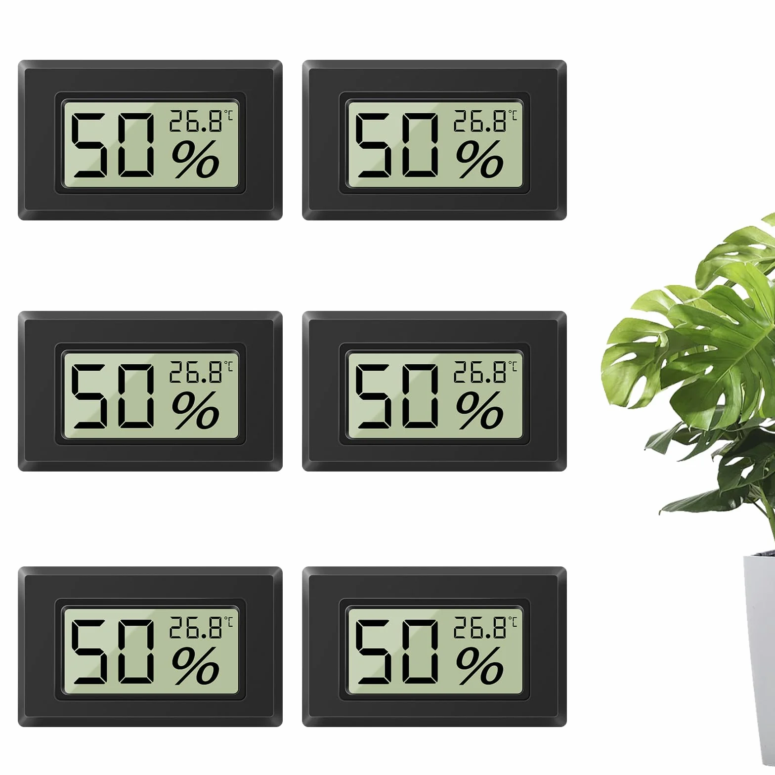 Mini higrometr cyfrowy, regulacja ℃/℉, 6 szt., czarny, wolnostojący, do domu, szkoły, piwniczki na wino, szklarni, piwnicy, magazynu (6, kwadratowy)