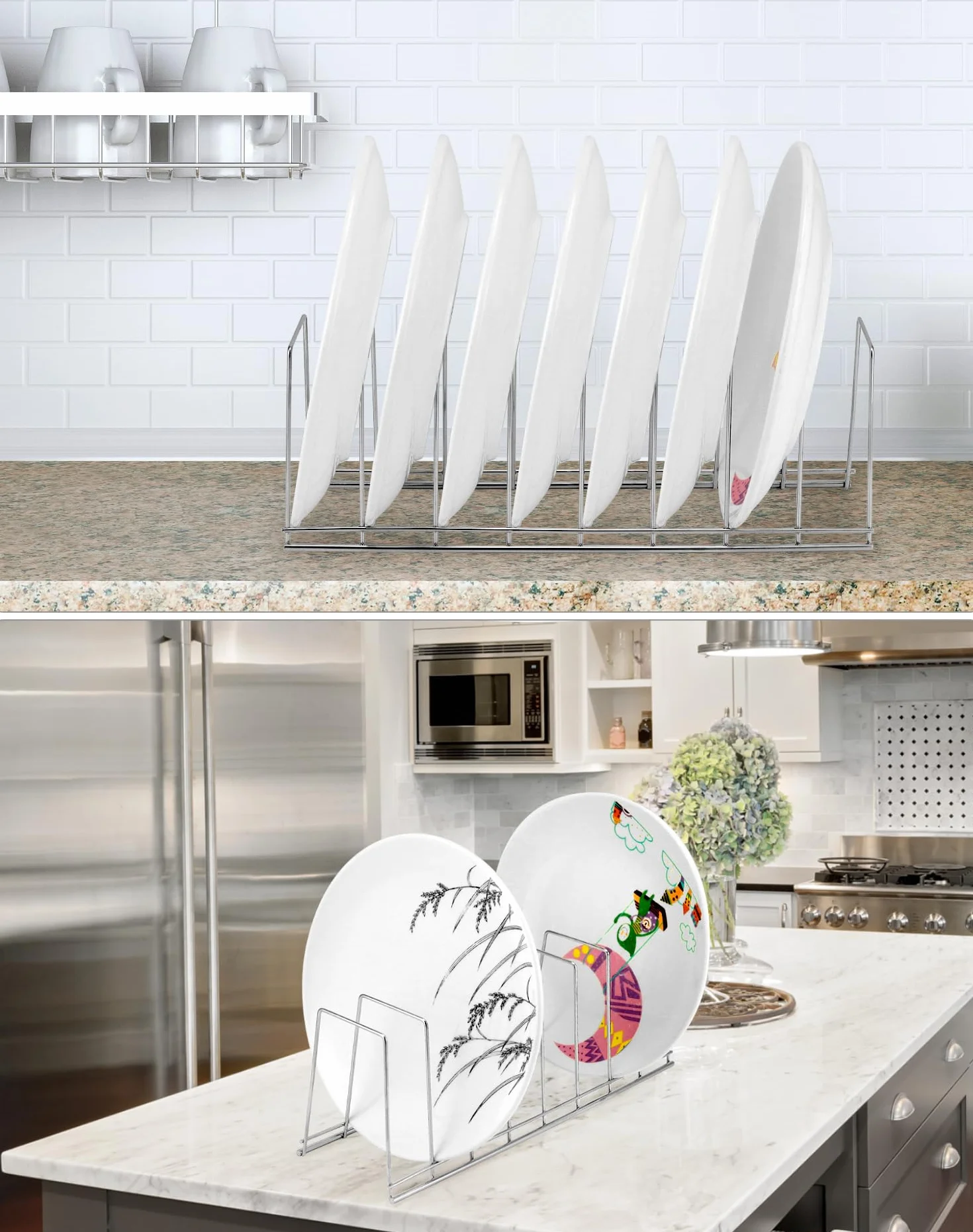 QWORK® Uchwyt na pokrywkę garnka, stojak na odpływ naczyń, uchwyt na deskę do krojenia, stal nierdzewna, organizer kuchenny na talerze, pokrywkę garnka, patelnie, deskę do krojenia