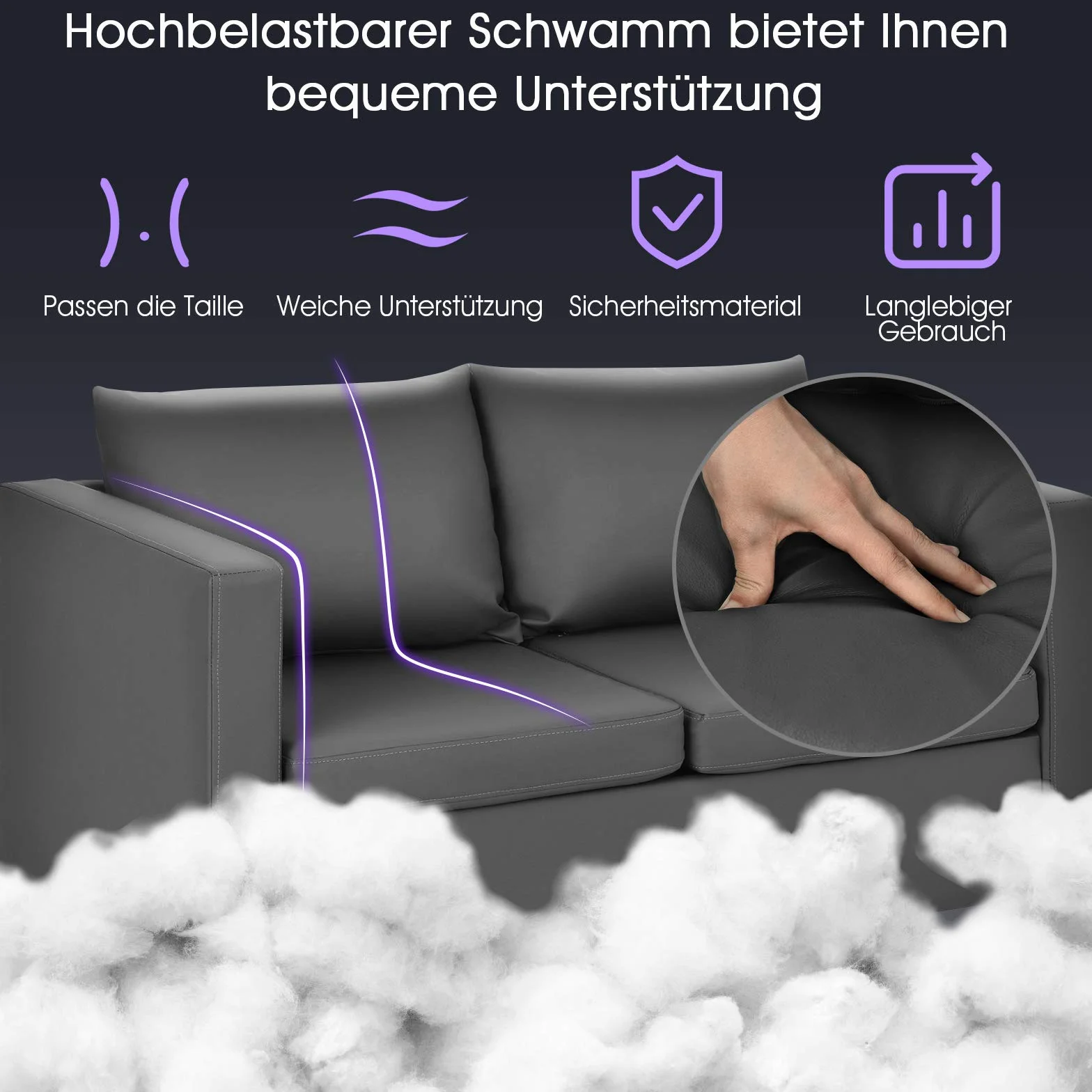 COSTWAY Sofa 2-osobowa z poduszkami, komplet sofy ze sztucznej skóry, idealny do domu i biura, szary