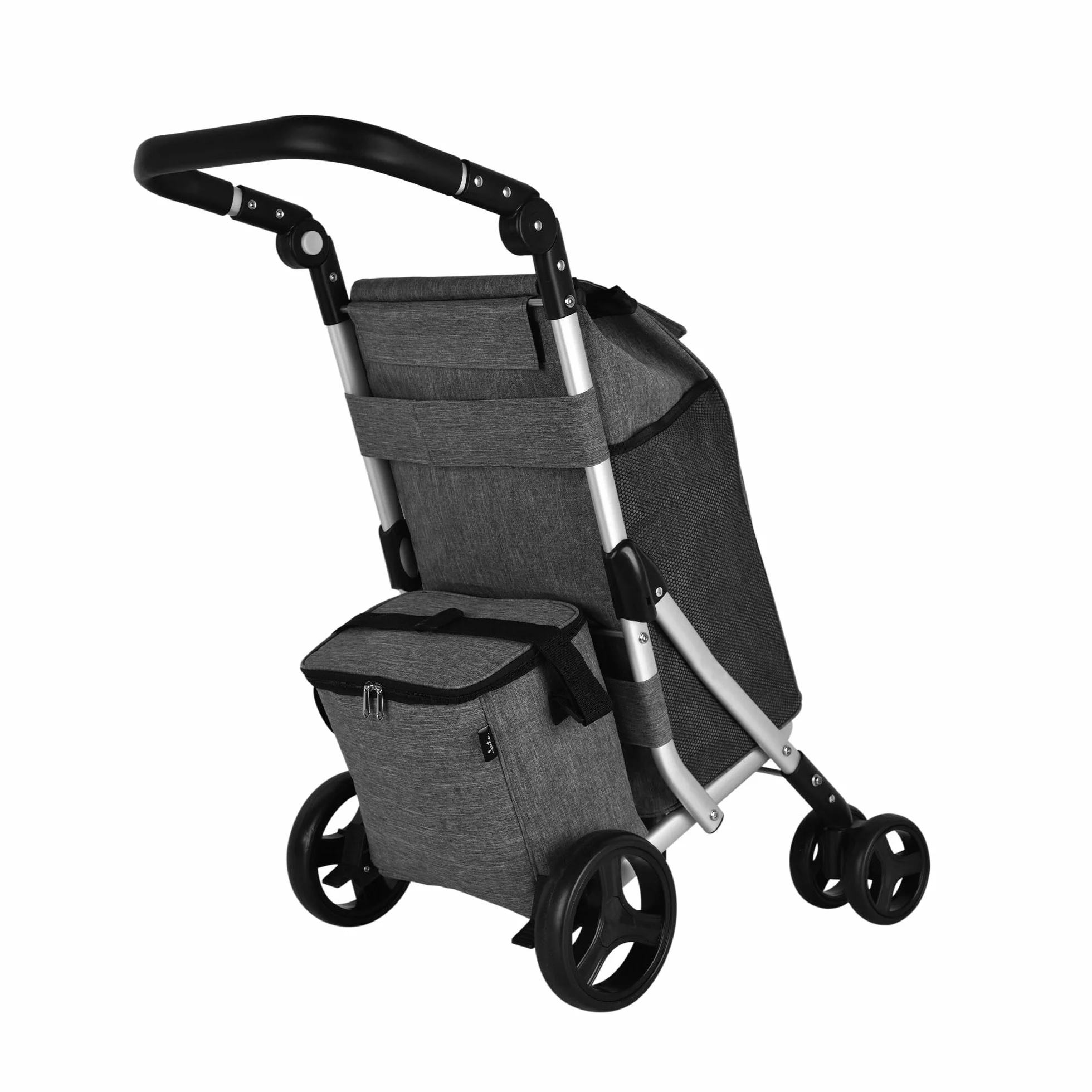 JATA HCAR2502 wózek na zakupy 4 kółka 40 l z torbą chłodzącą do mrożonek, 2 kółka obrotowe o 360°, składany wózek z hamulcem, aluminiowe podwozie