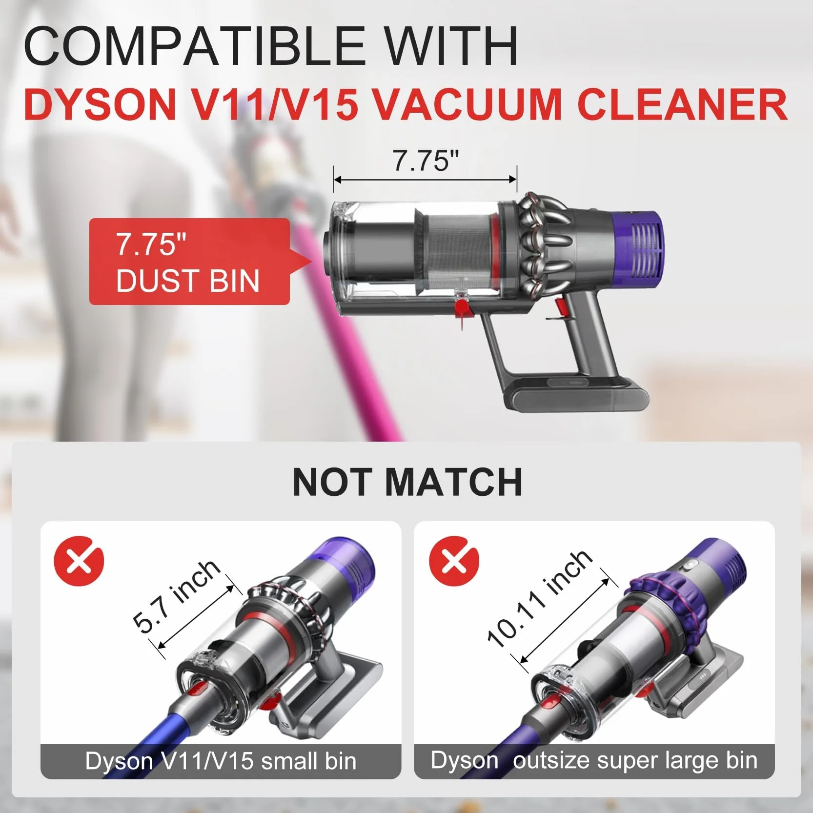 SQLJYU Przezroczysty pojemnik na kurz do odkurzacza Dyson V11 / V15, akcesoria do odkurzacza Dyson, część zamienna, wiadro do odkurzacza Dyson części zamienne