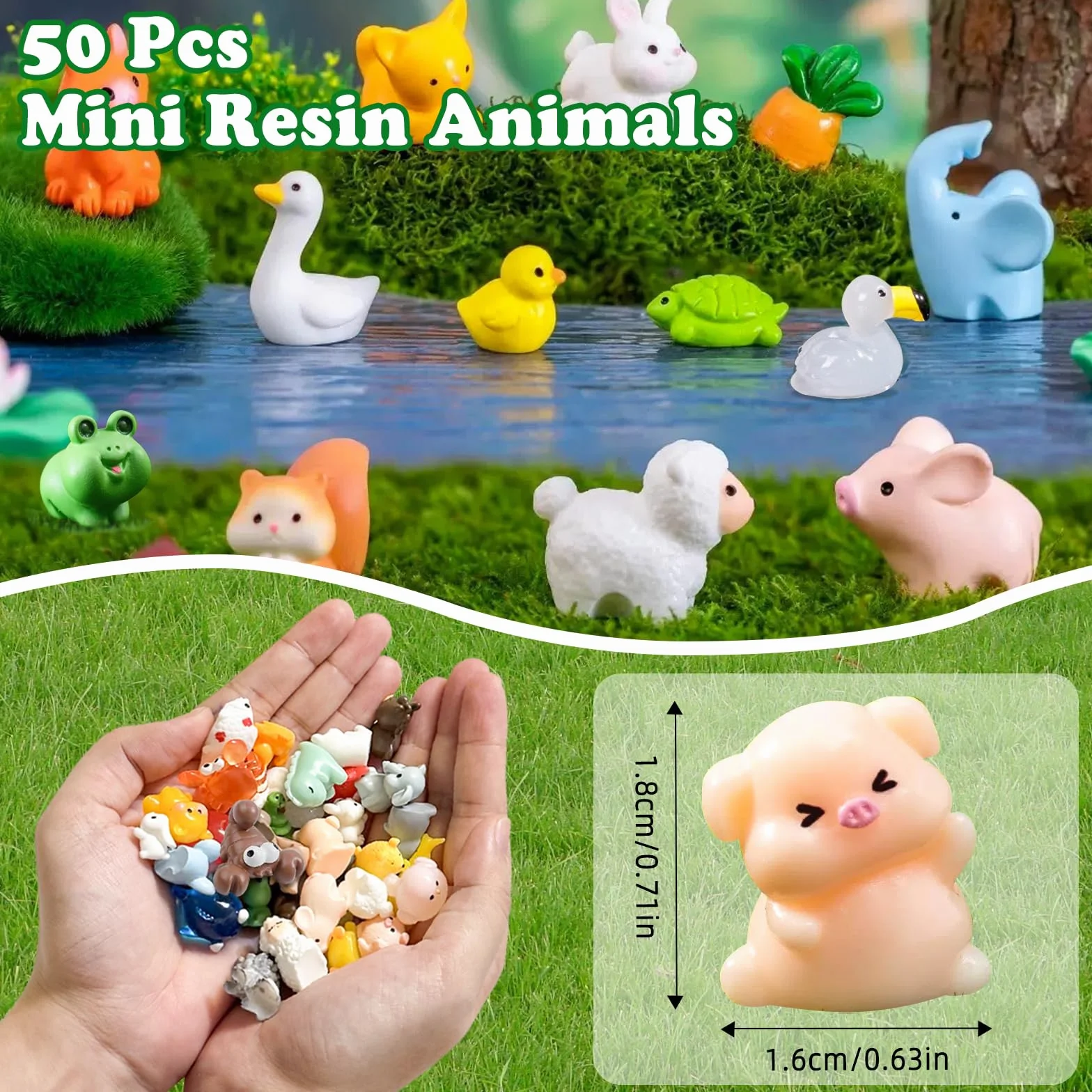 Zestaw 50 miniaturowych figurek zwierząt z żywicy do domku dla lalek DIY
