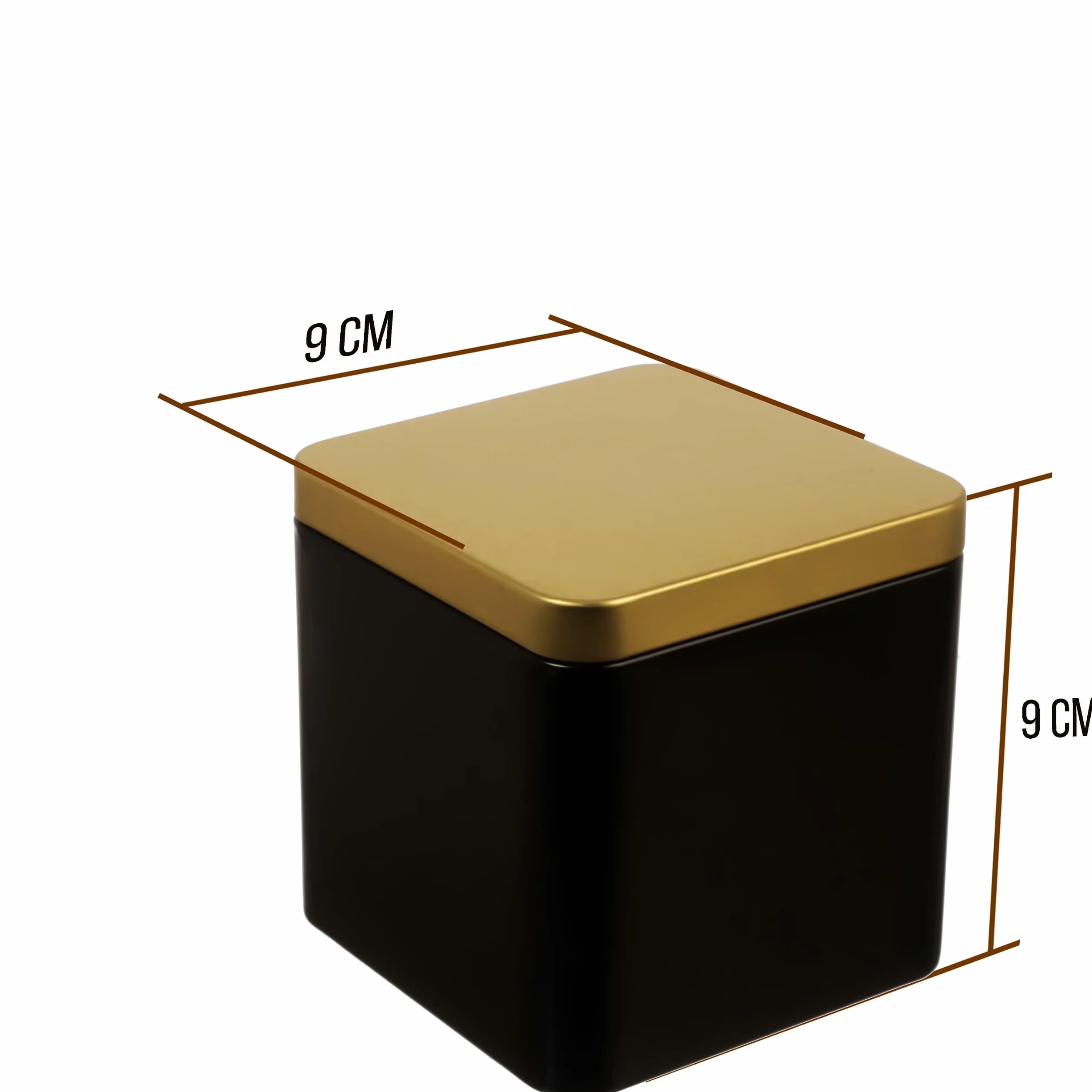 6 x eleganckie prostokątne pojemniki na herbatę/zapasy na herbatę, czarno-złote, odporne na zapachy z metalu, każda na 150 g herbaty | 9 x 9 x 9 cm (wys. x szer. x gł.) | idealne również