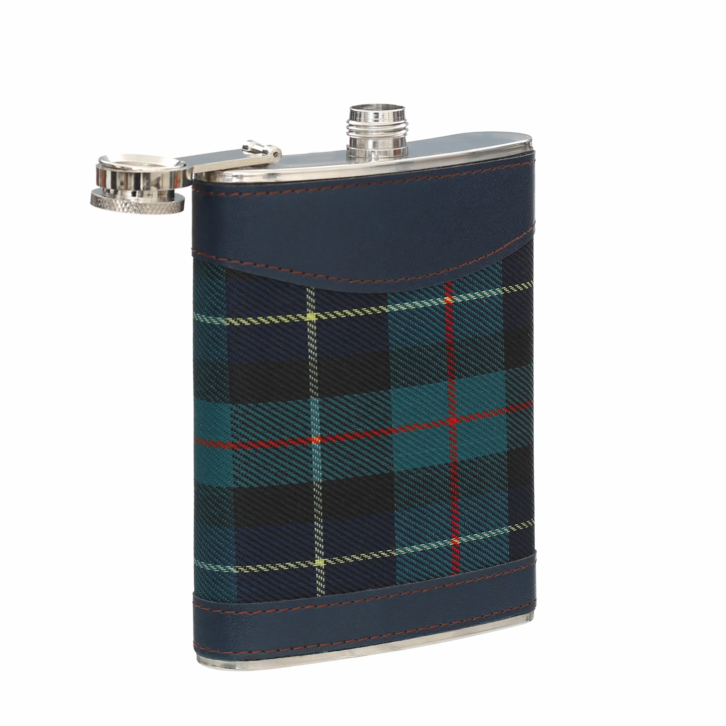 Piersiówka do domu wewnątrz i na zewnątrz, 226 g, stal nierdzewna/zielony tartan