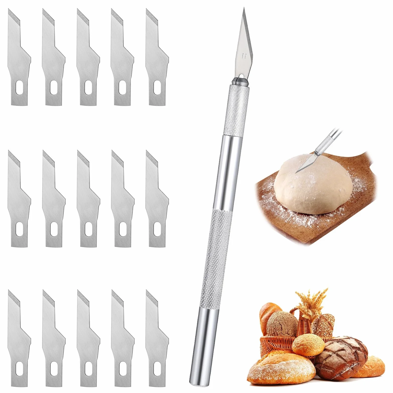 nóż do pieczenia z 15 nożami, nóż do chleba, nóż do bagietek, nóż ze stali nierdzewnej, nóż do ciasta z plastikowym pokrowcem ochronnym