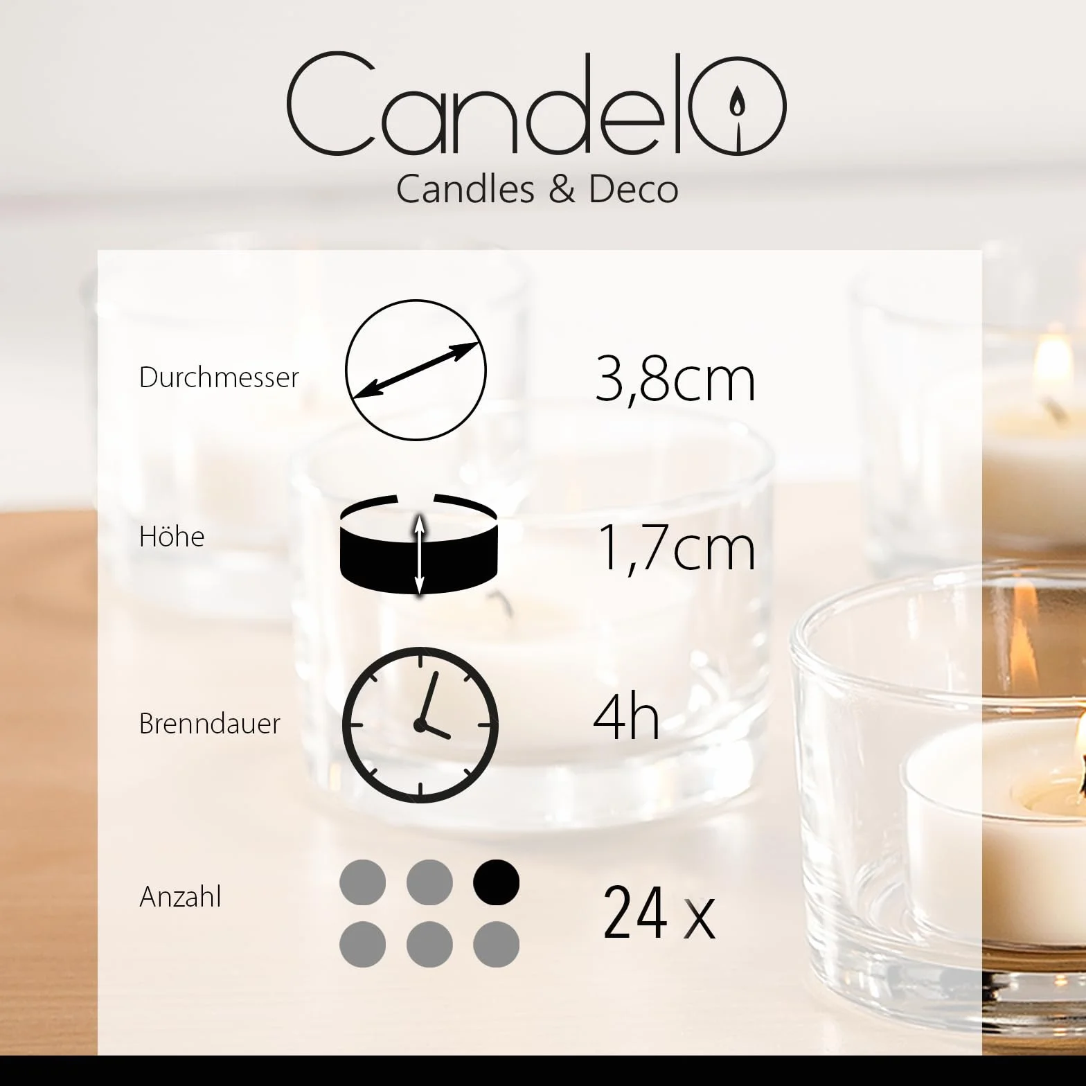 Candelo 24-częściowy zestaw świeczek zapachowych Ambiente – czarna róża zapach świeczki – podgrzewacze w plastikowym etui każda 3,8 x 1,7 cm – czas palenia 4 godziny – podgrzewacze czarne