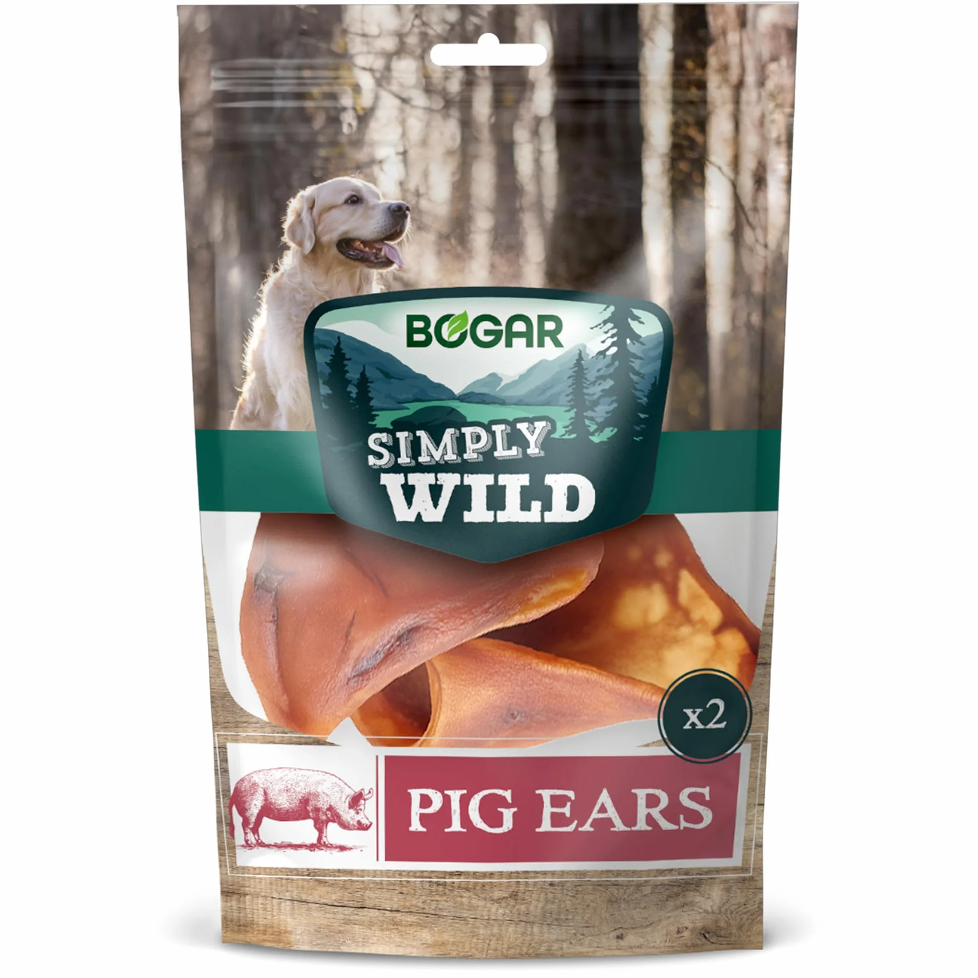 Bogar Simply Wild kość dla psów 2 suszone uszy wieprzowe przysmaki uzupełnienie diety
