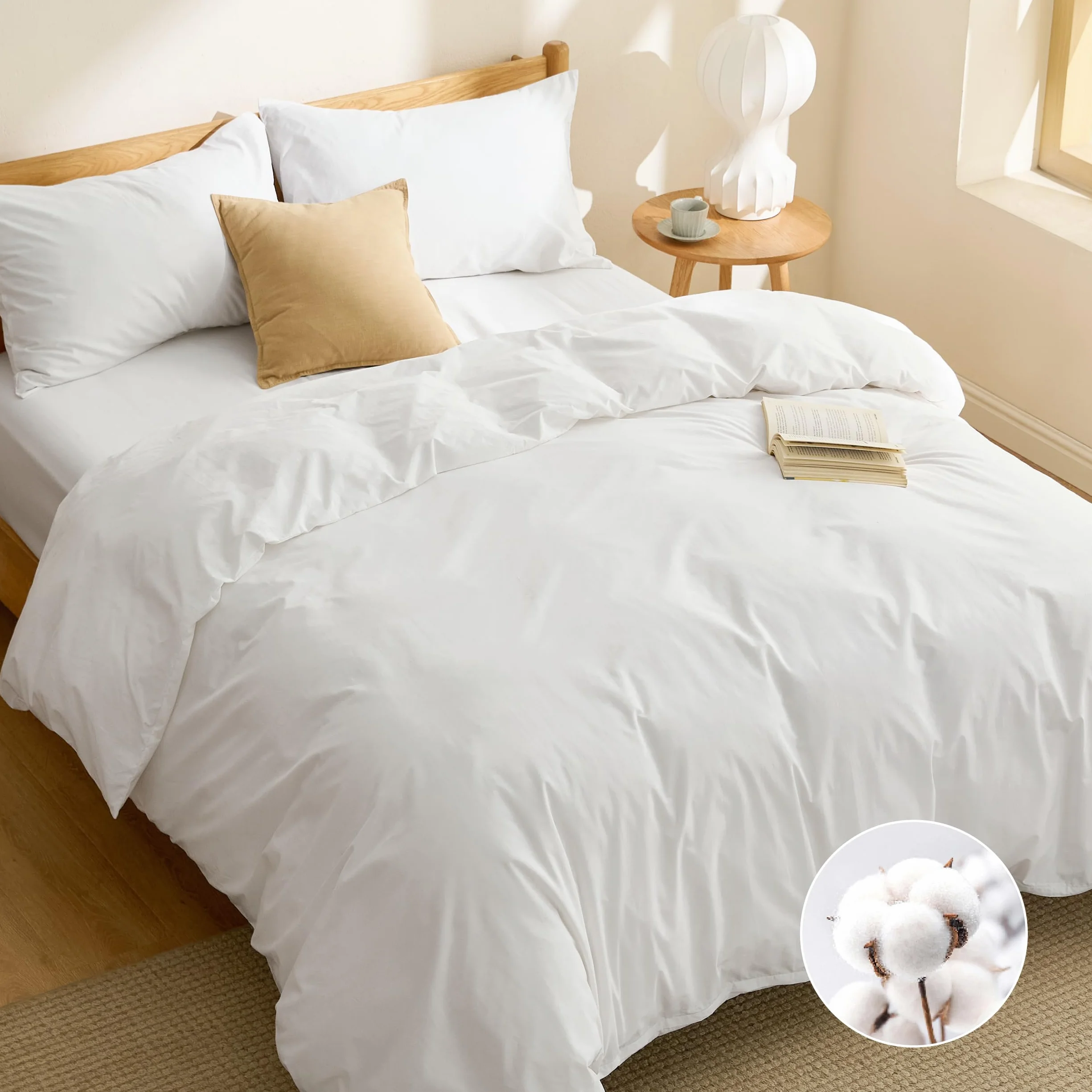BEDSURE Pościel bawełniana 260 x 240 cm, biała, 1 poszwa na kołdrę 260 x 240 cm + 1 poszewka na poduszkę 50 x 75 cm, komplet pościeli Öko-Tex, kolor biały, z zamkiem błyskawicznym