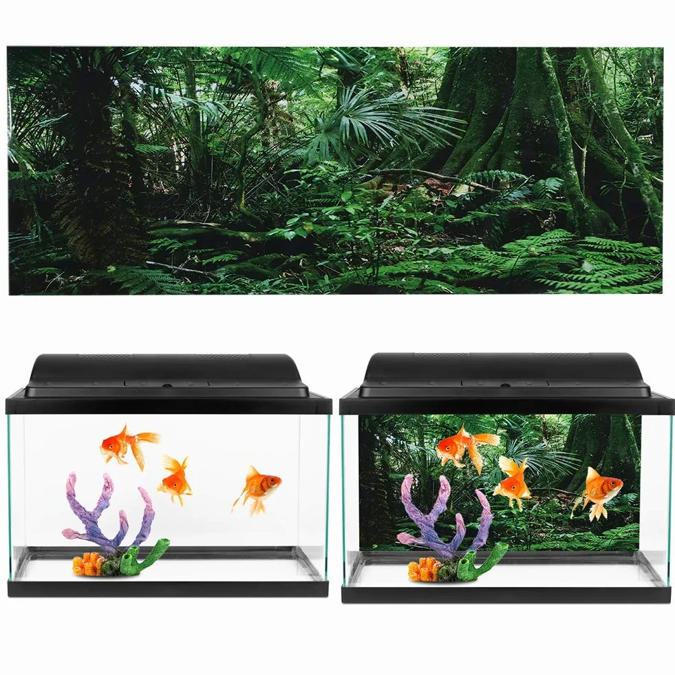 Plakat samoprzylepny 3D las deszczowy terrarium dla gadów akwarium tło naklejka ścienna PVC dekoracyjna 76×46cm