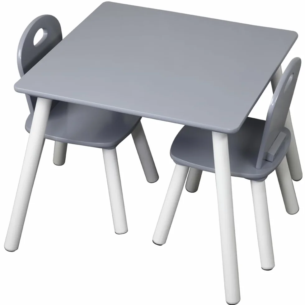 Kesper | stolik dziecięcy z 2 krzesłami, materiał: płyta pilśniowa, wymiary: 55 x 55 x 45 cm, kolor: biały, szary | 17732 13