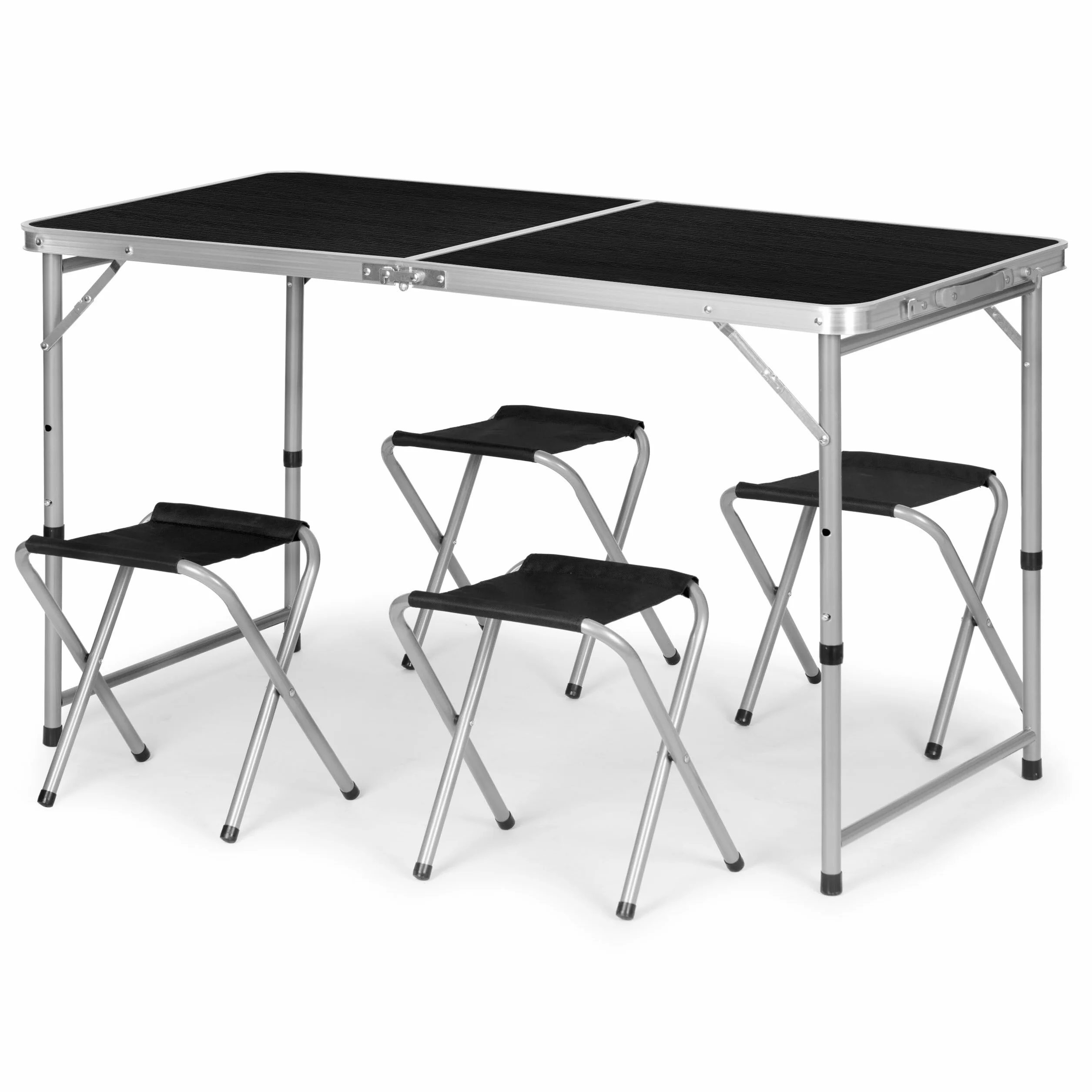 Stolik turystyczny stół składany ogrodowy walizka z uchwytem do przenoszenia i regulacją wysokości i zestawem 4 krzesełek 120x60x70 cm ciemno szary (G-339)