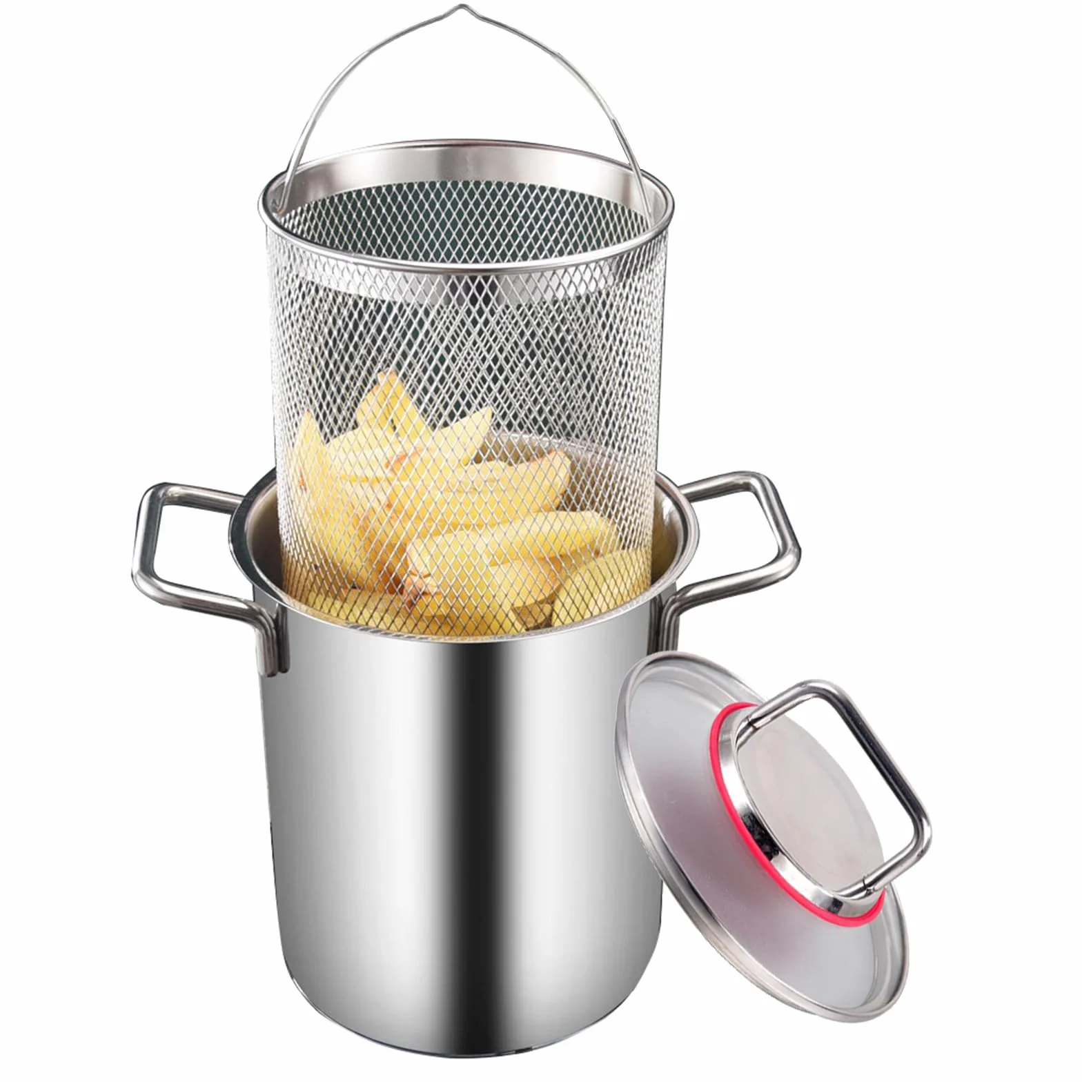 Garnek do frytkownicy do kuchni, frytek i kurczaka, garnek do szparagów ze stali nierdzewnej z koszem i pokrywką, pojemność 3,5 l, 5,5 l, parowar do makaronu spaghetti (3,5 l)