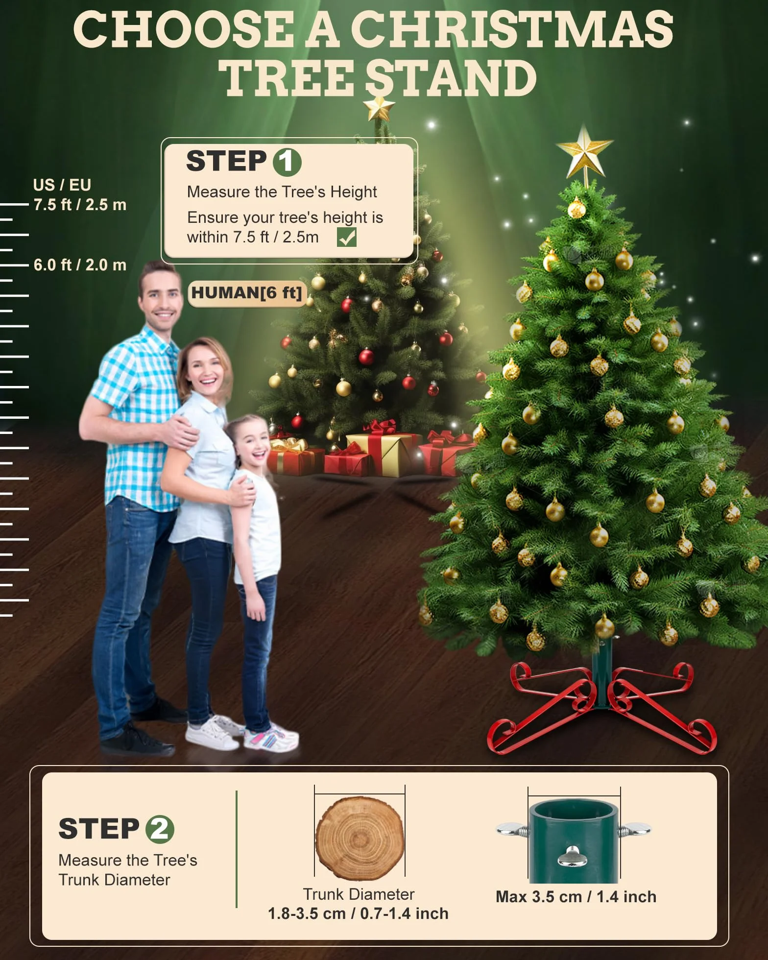 PUDO Stojak na choinkę, stojak na choinkę: Grace Artificial Christmas Tree Stand zielony i czerwony