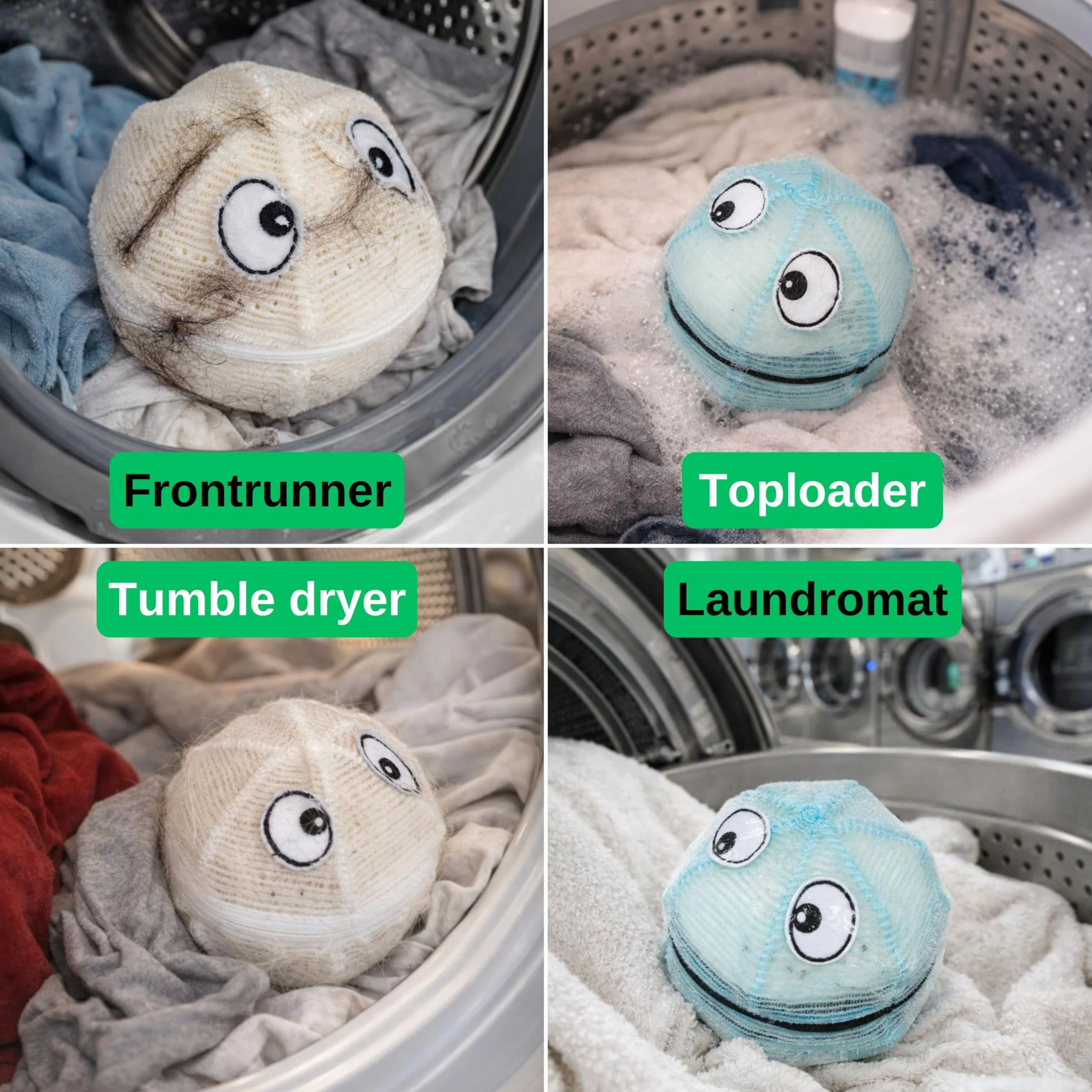 WASHMONSTER łapacz do włosów do pralki, suszarki do prania, 2 zestawy, niebieski i biały, filtr do włosów zwierzęcych, ludzkich włosów, sitko do kłaczków, Ø 106 mm, piłka do prania z perłami do prania