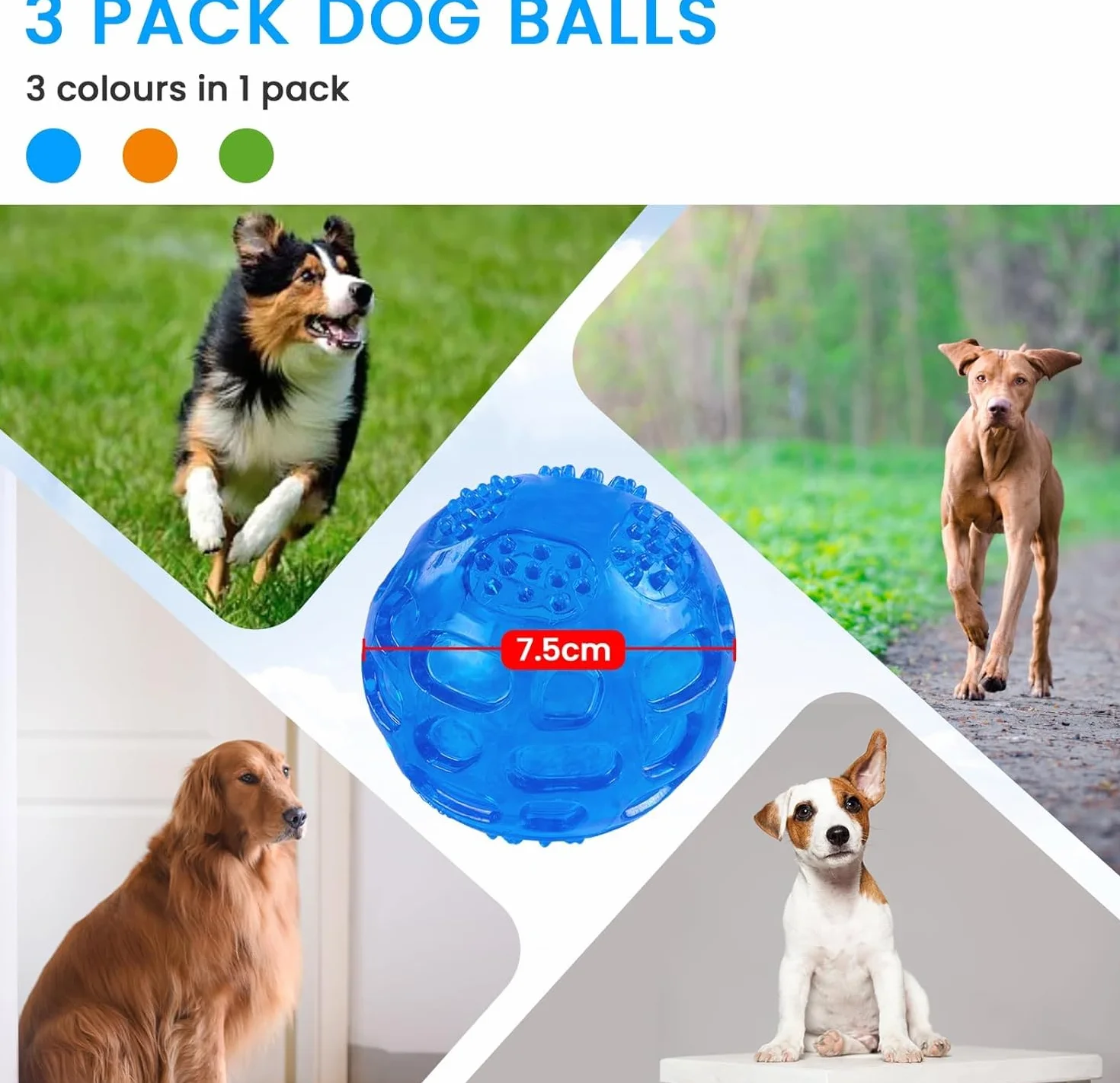 PETTOM Piłka dźwiękowa dla psa Zestaw 3 piłek pływających z wodą, niezniszczalna kula dla psa do treningu