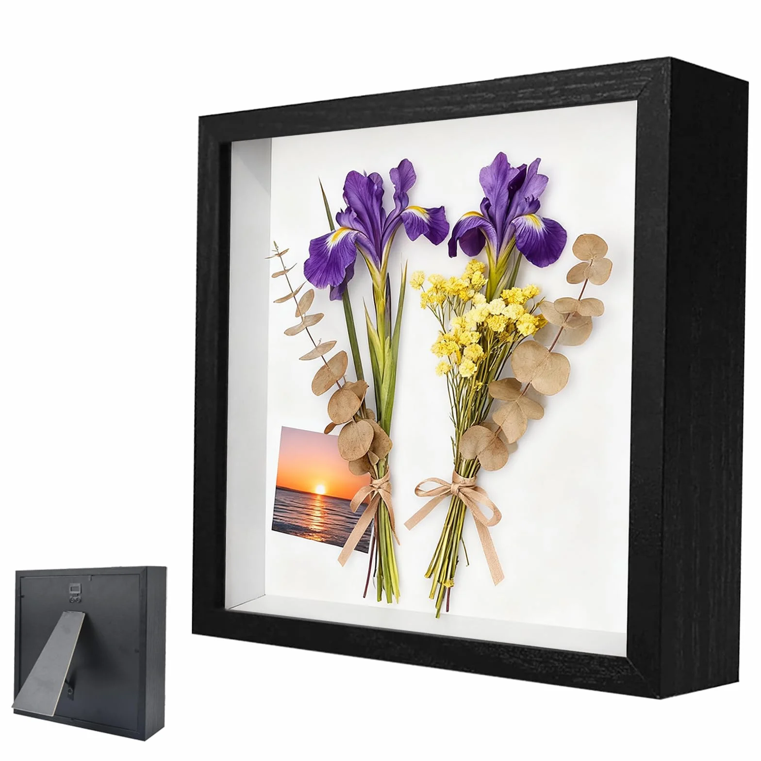 Ramka na zdjęcia do napełniania, głęboka ramka na zdjęcia do napełniania 20 x 20 cm, z przezroczystą płytą akrylową, ramka obiektowa 3D, głęboka 3 cm, na przedmioty, kwiaty, prezent ślubny, czarna