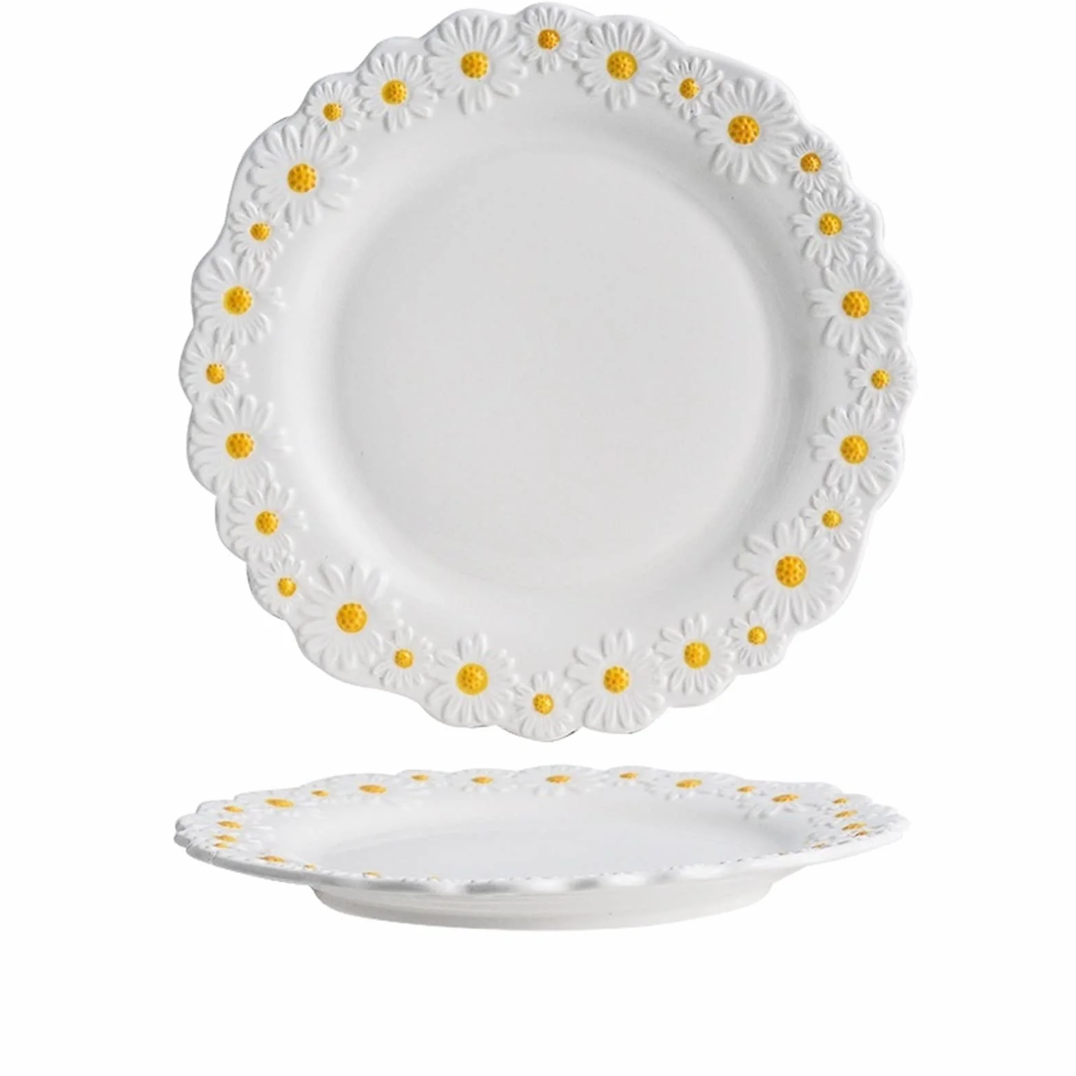 Talerze Obiadowe, Ceramiczne Talerze Deserowe W Kształcie Stokrotek, Salaterki, Naczynia Stołowe, Dania Obiadowe, Steki, Taca Na Przekąski, Biała Porcelana, Na