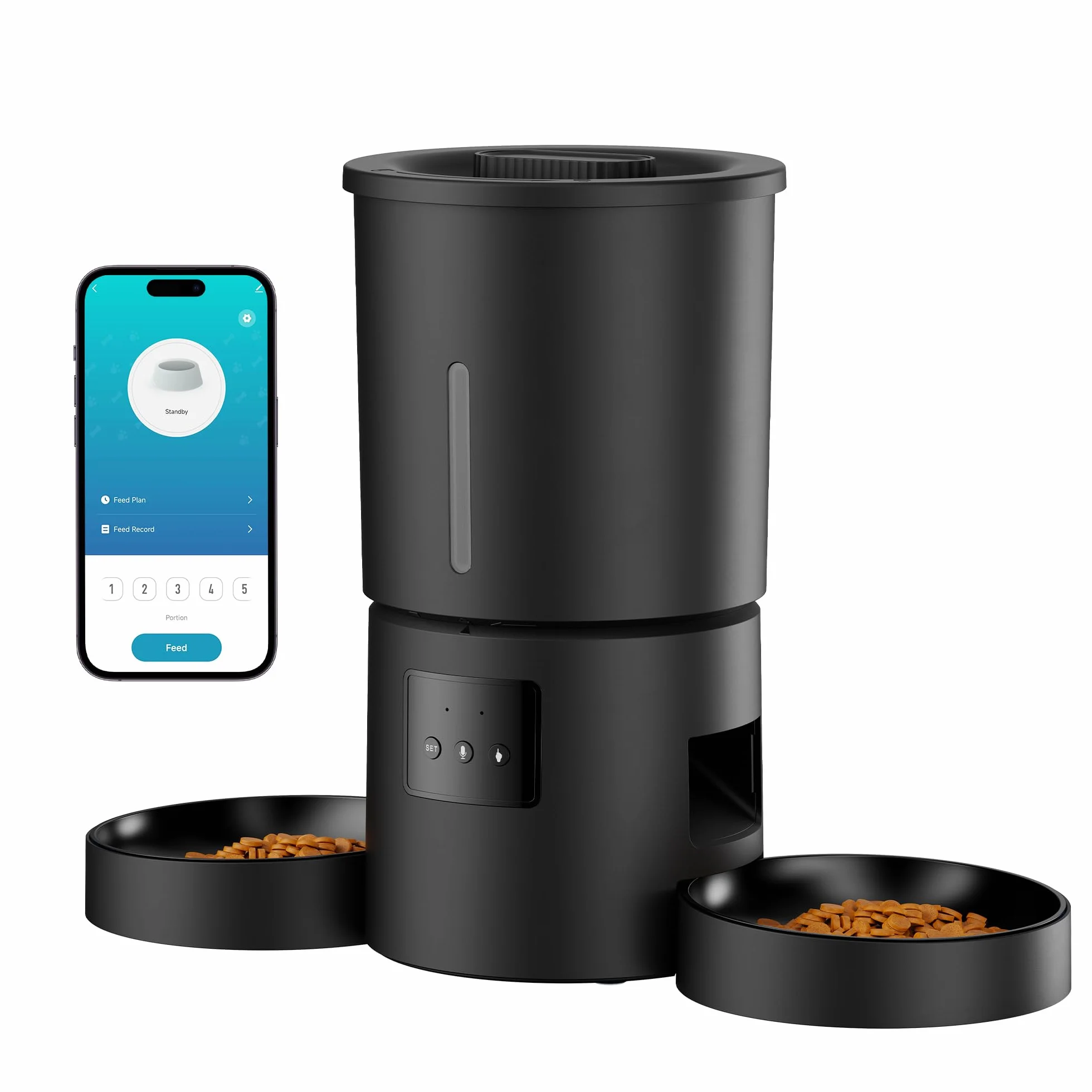 AONBOY automat do karma dla kotów, 5 l, z aplikacją, WiFi 2,4 G, czarny