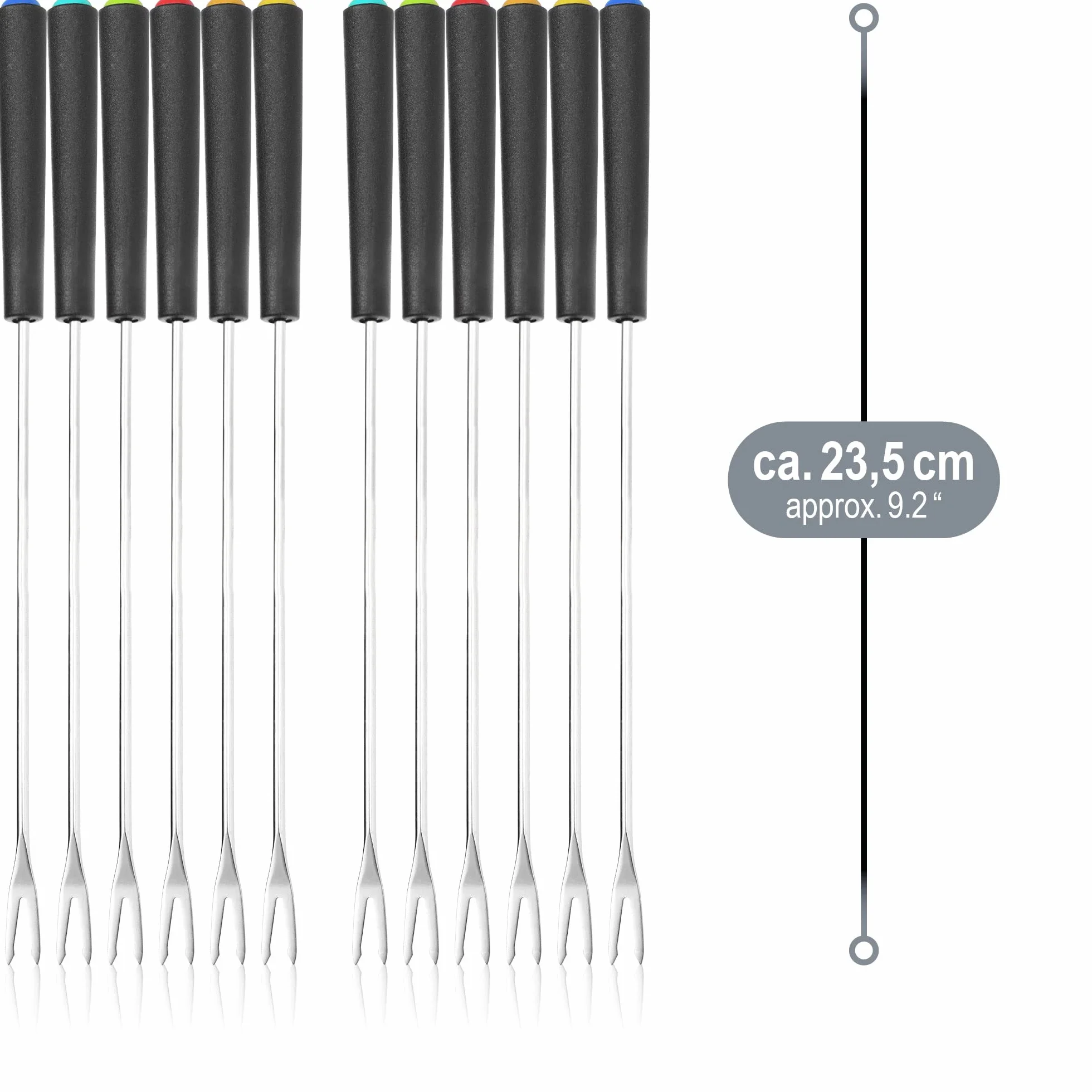 COM-FOUR® 12x Widelce do fondue ze stali nierdzewnej - 6 kolorów sztućce do fondue - metalowe szaszłyki do fondue z tworzywa sztucznego (12 sztuk - plastikowy uchwyt)
