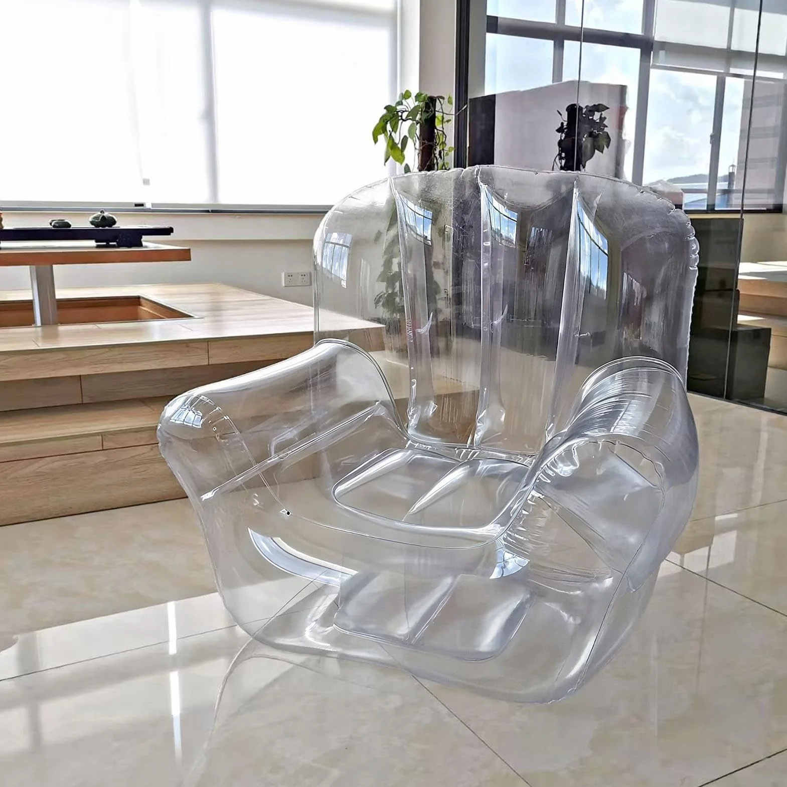 Nadmuchiwane krzesło – dmuchane meble dla dorosłych | ergonomiczna przezroczysta sofa do sypialni salonu podróży przy basenie balkon trawnik patio na zewnątrz dom wypoczynek komfort