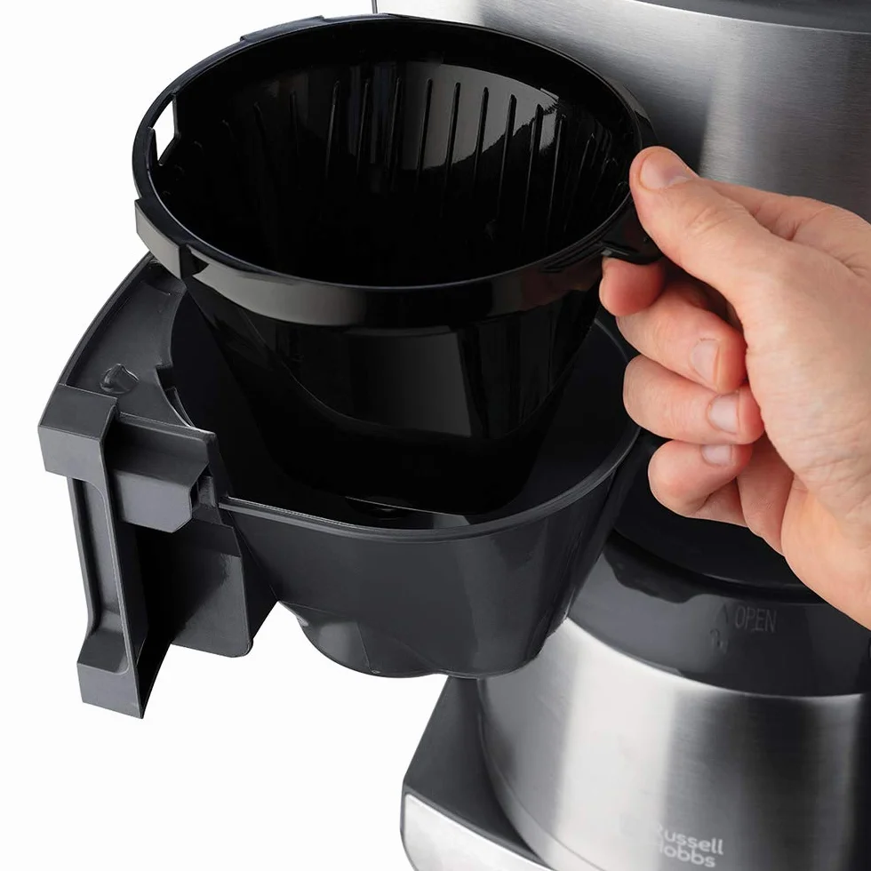 Russell Hobbs ekspres do kawy, wbudowany młynek, regulacja mocy zaparzenia kawy, timer, podtrzymywanie temperatury, dzbanek termiczny, pojemność 1,25l, moc 1000W, czarny-stalowy, Grind&Brew 25620-56