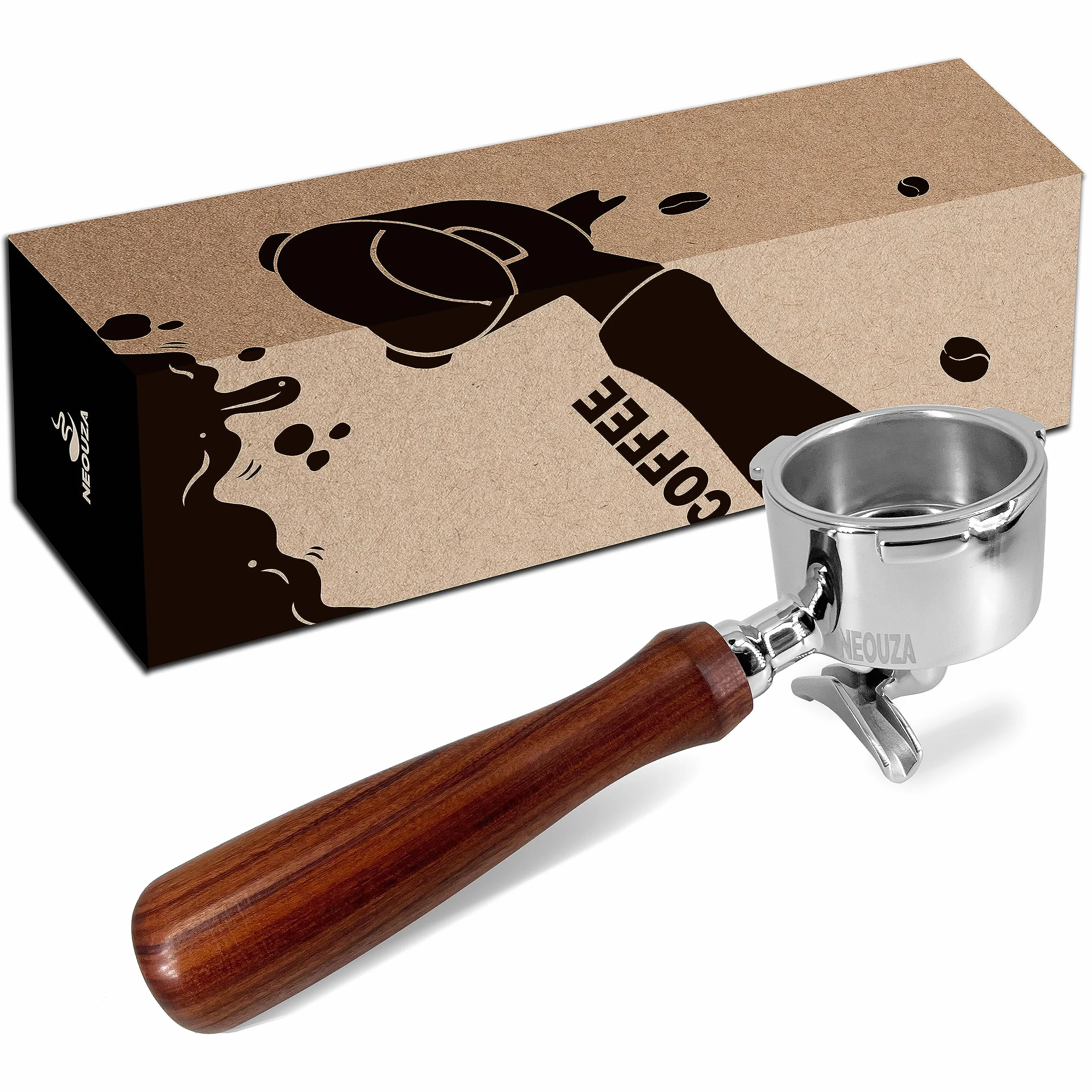 NEOUZA Portafilter do espresso, 51 mm, kompatybilny z ekspresem do kawy DeLonghi Dedica EC680 EC685 Smeg, kosz, bez ciśnienia, podwójne wylewki (3 uszy)