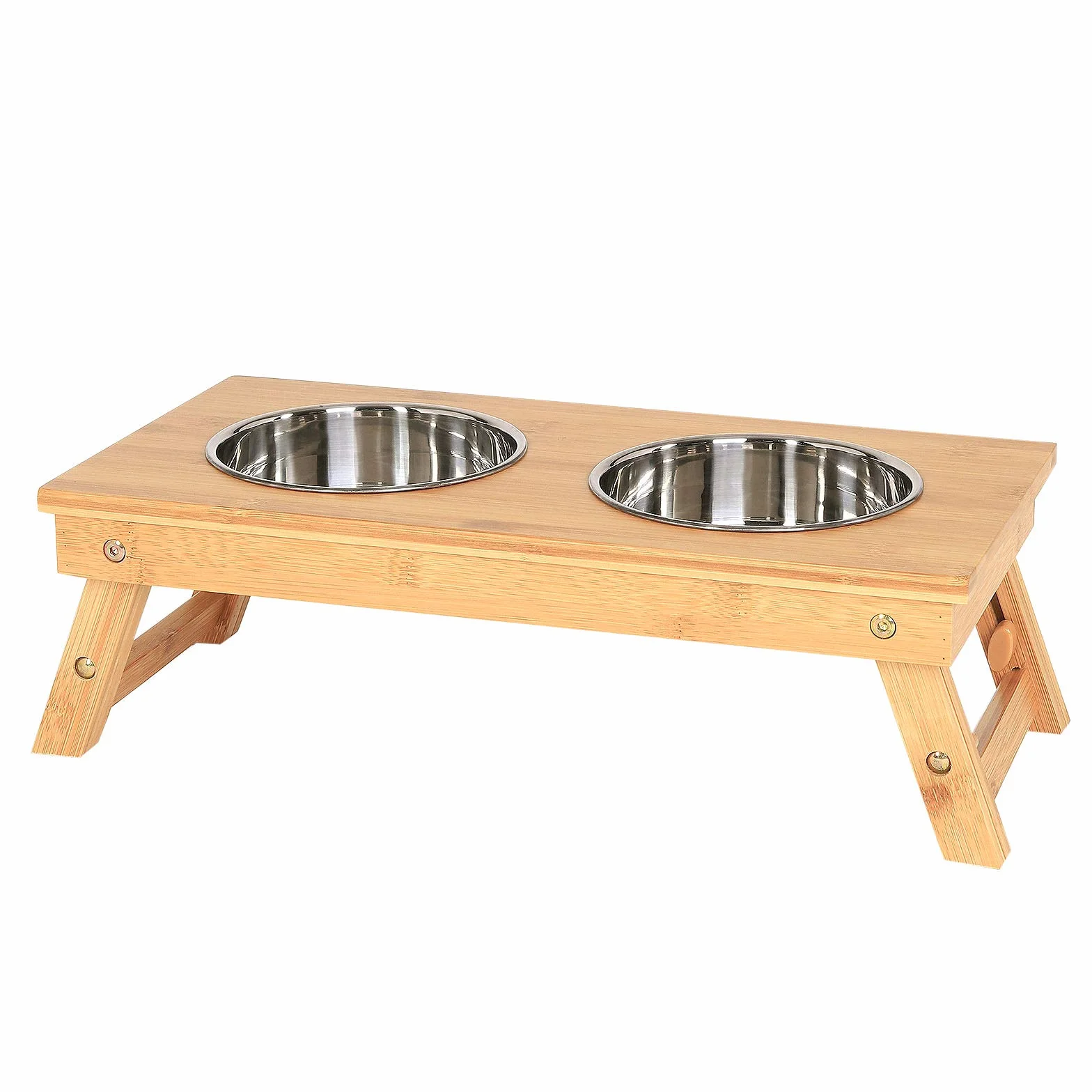 Lionto Regulowana Miska dla Psa z Bambusa 45x23 cm 14,5–18,5 cm 2 Stalowe Miski Ø15 cm 700 ml Podwójna Miska dla Psów i Kotów