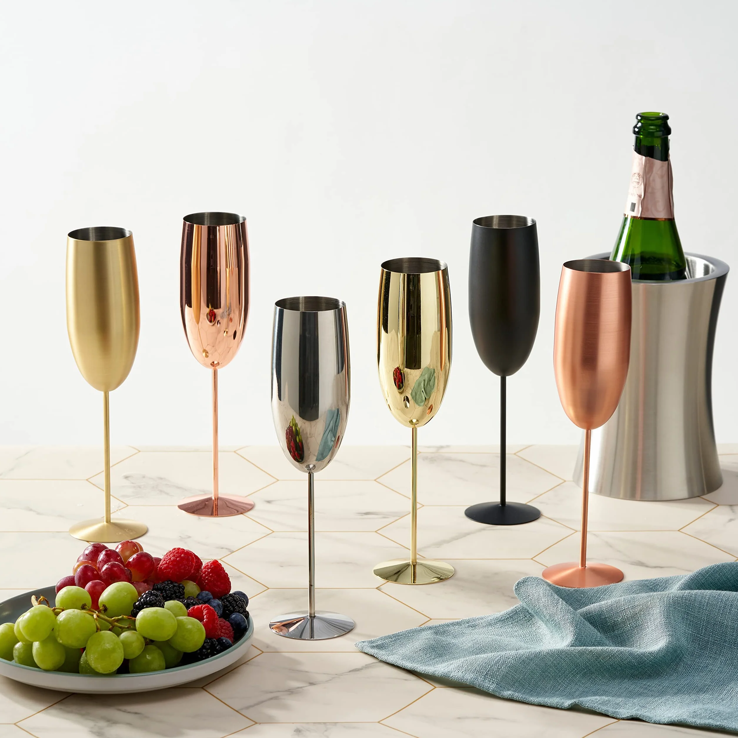 Dąb i stal – wysokiej jakości stal nierdzewna dwuścienna butelka na wino szampana wiadro chłodzące, 19 cm x 10 cm - pudełko prezentowe na urodziny, ślub, rocznicę i letnią imprezę ogrodową