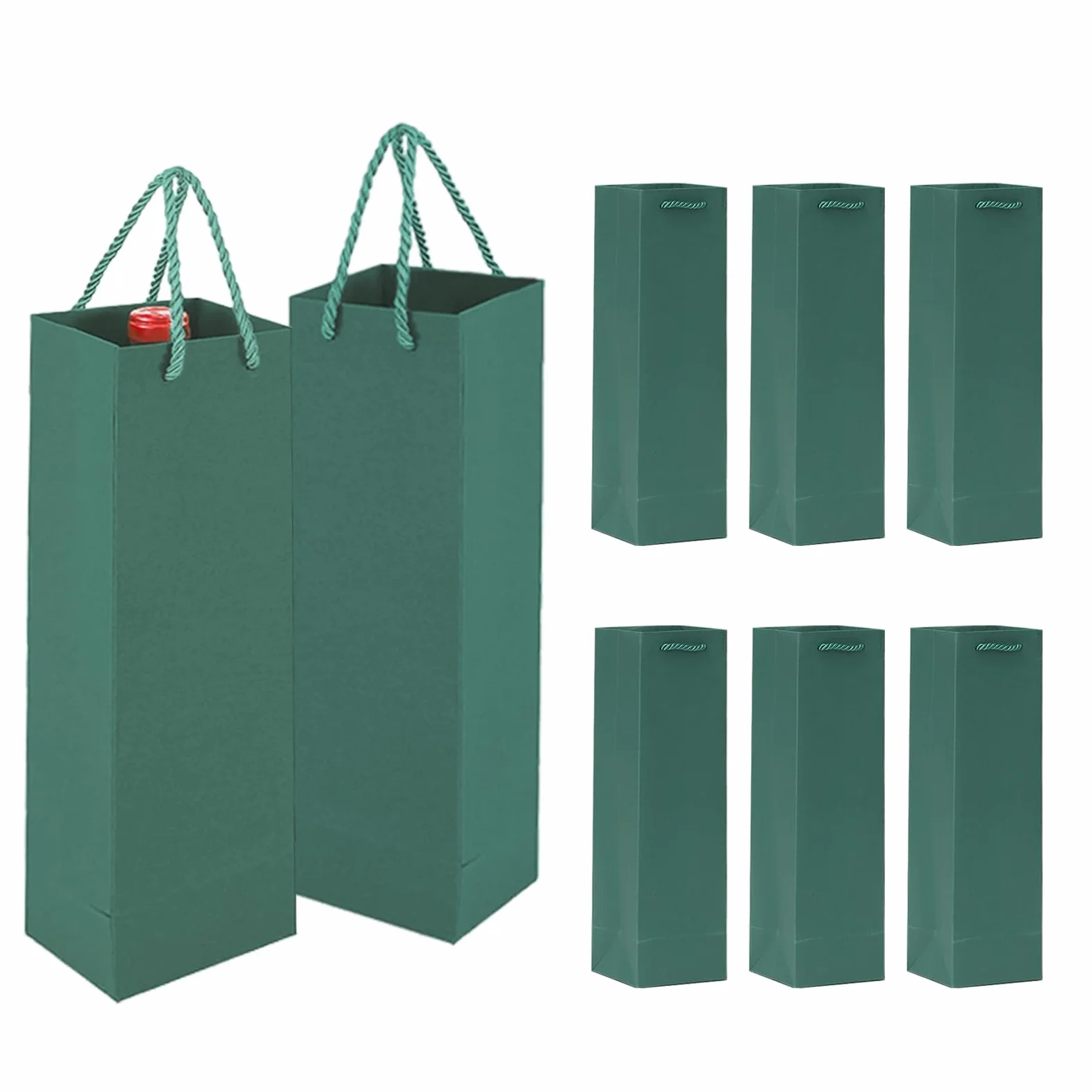 MORAINJAY Torby na butelki wina z papieru kraftowego z uchwytem, 8 sztuk, wielokrotnego użytku, na Boże Narodzenie, urodziny, ślub, kolację, ZIELONY, Jednolity kolor