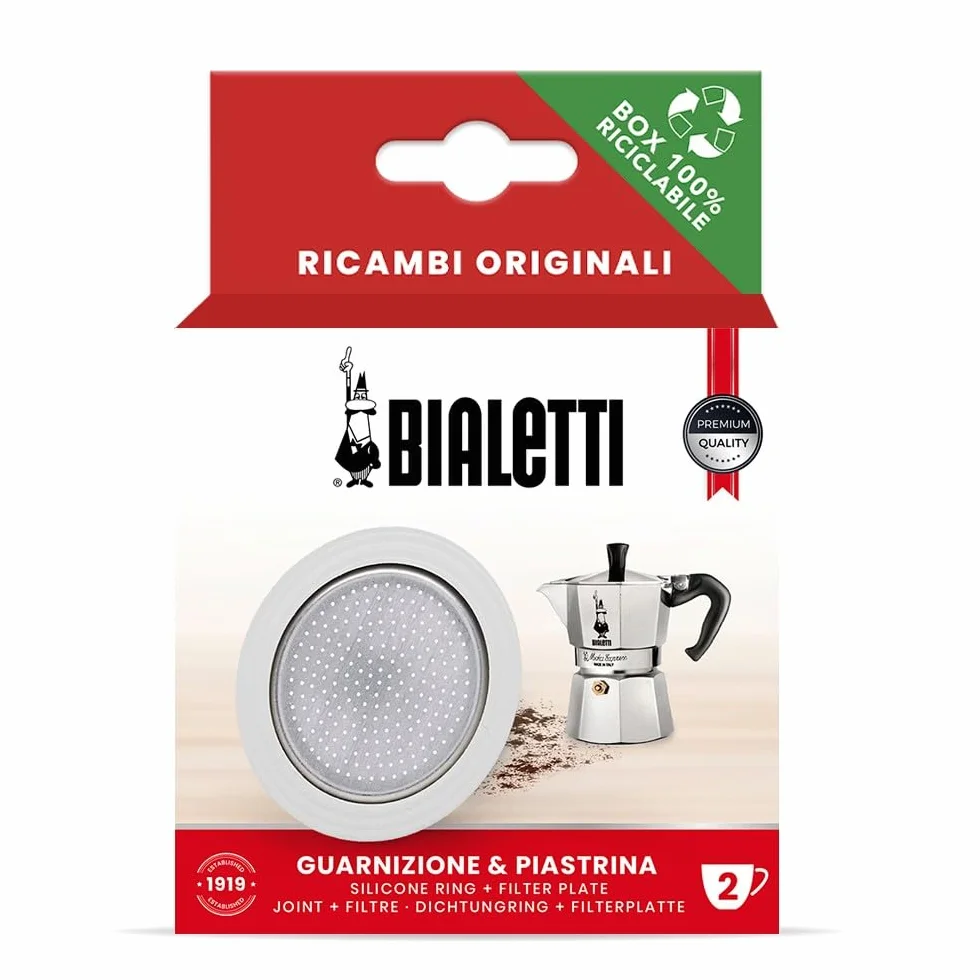 Bialetti Części zamienne, zawiera 1 uszczelkę i 1 płytkę, kompatybilne z Moka Express 2 filiżanki i Moka Induction