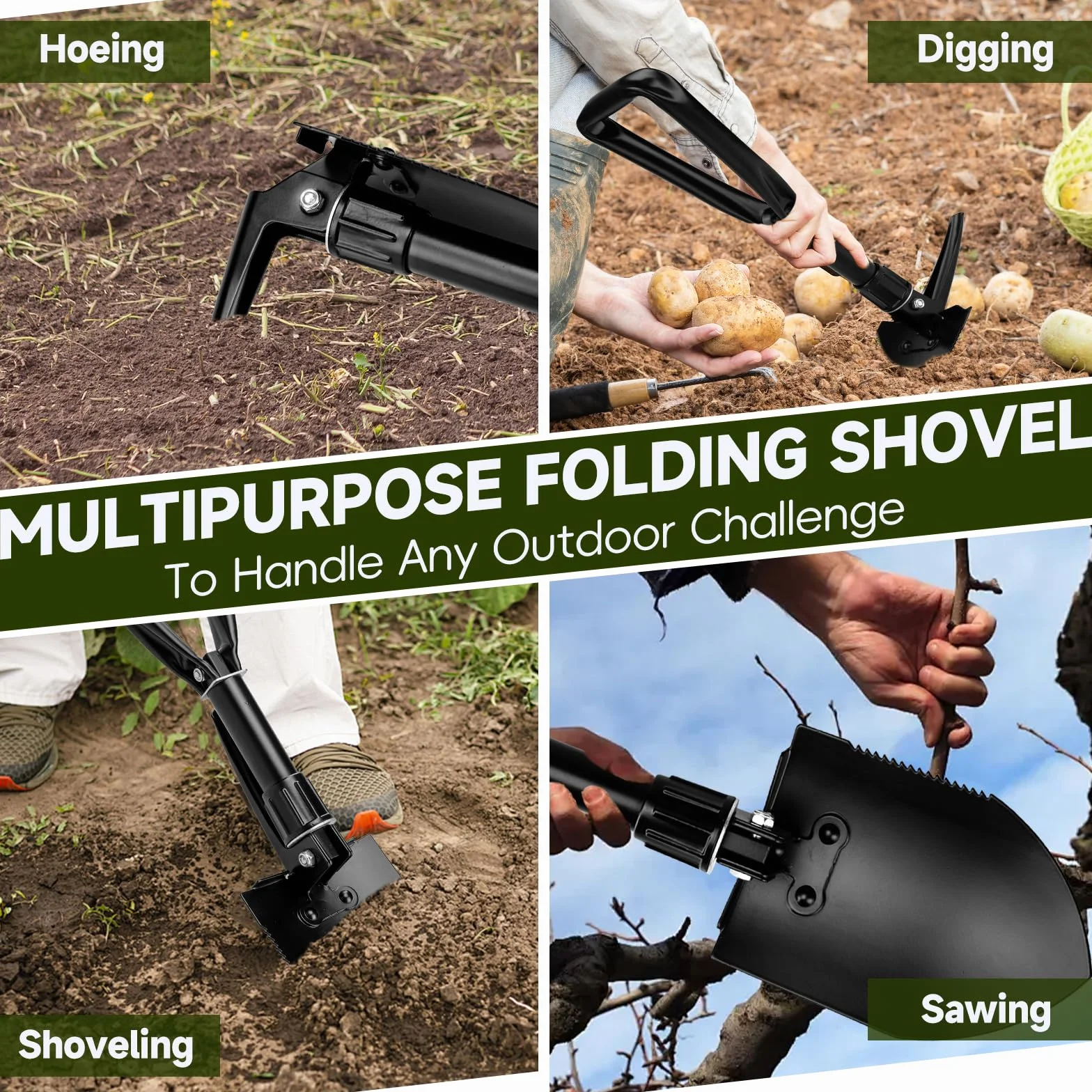Mini składane łopaty ogrodnicze, stal wysokowęglowa, przenośna łopata kempingowa do narzędzia do wykopywania w stylu wojskowym, kemping, wędrówki, kopanie, podróżowanie z plecakiem, narzędzie