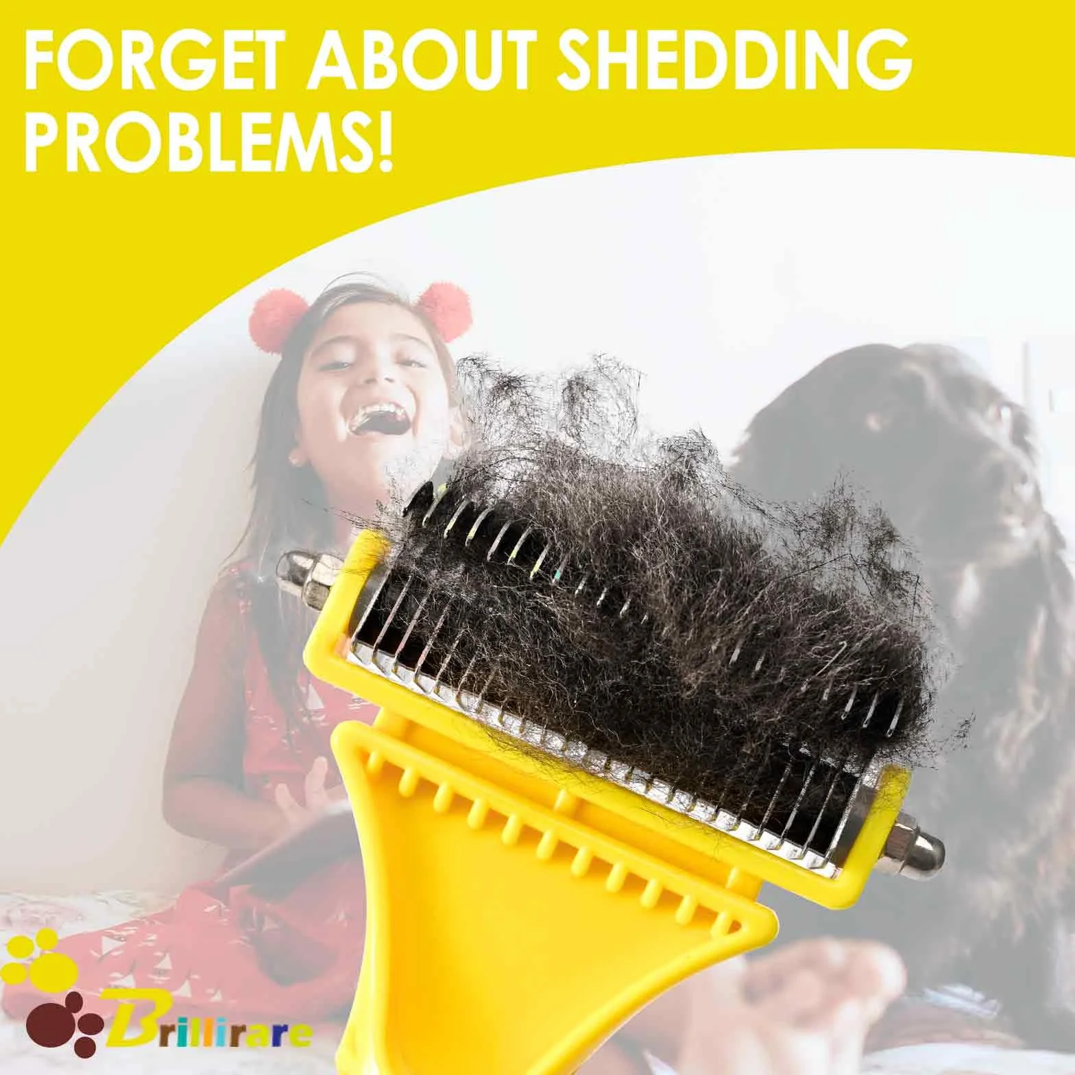 BRILLIARE Pet Grooming Dematting Brush & Stainless-Steel Comb, 2 Sided Undercoat Rake for Cat Dog Deshedding