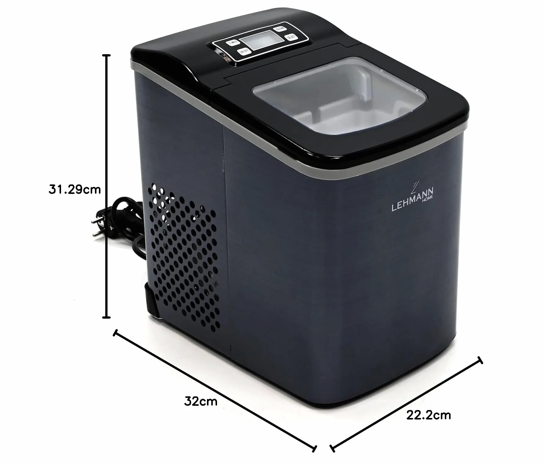LEHMANN ‎LHOIM-1222 kostkarka do lodu 2 l, 9 kostek lodu w ciągu 6-12 minut, 12 kg w ciągu 24 godzin, automatyczne czyszczenie, 2 rozmiary kostek lodu, idealna do kuchni, biura, baru i na imprezę