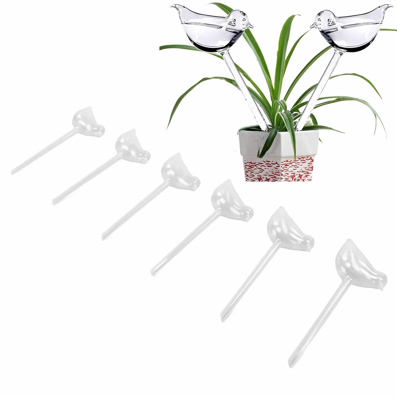 Szklane Automatyczne Podlewaczki do Ro?lin, 6 Sztuk Przezroczystych Ptak¨®w, R?cznie Dmuchane Szklane Kropl¨®wki Wodne