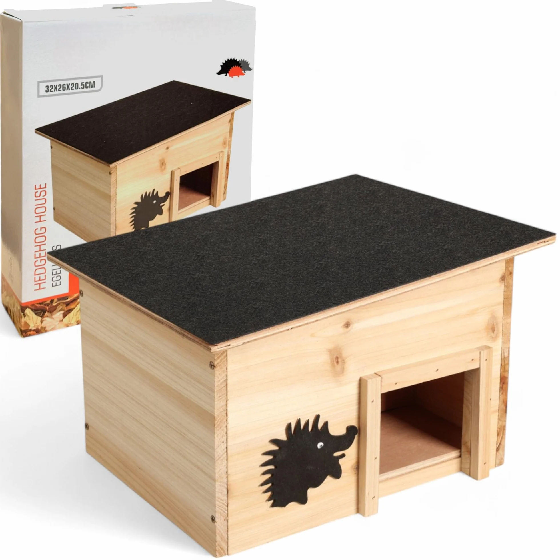 MIJOMA Domek dla jeży z drewna z certyfikatem FSC – odporny na warunki atmosferyczne schronisko z wejściem do labiryntu i dnem – 32 x 26 x 20,5 cm – idealne schronienie dla jeży