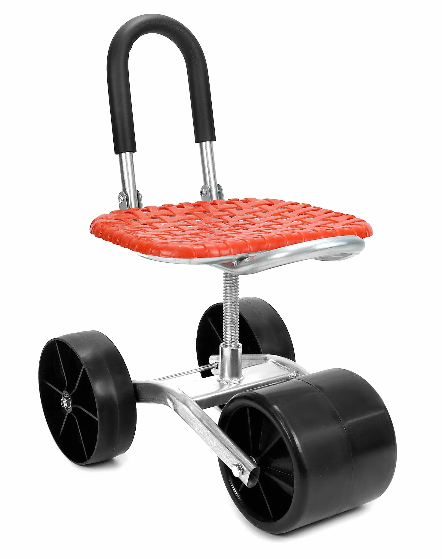 QWORK® Taboret ogrodowy na kółkach, rolowane siedzisko do ogrodnictwa, obracane o 360 °, czerwone, z regulacją wysokości, do użytku domowego i ogrodowego