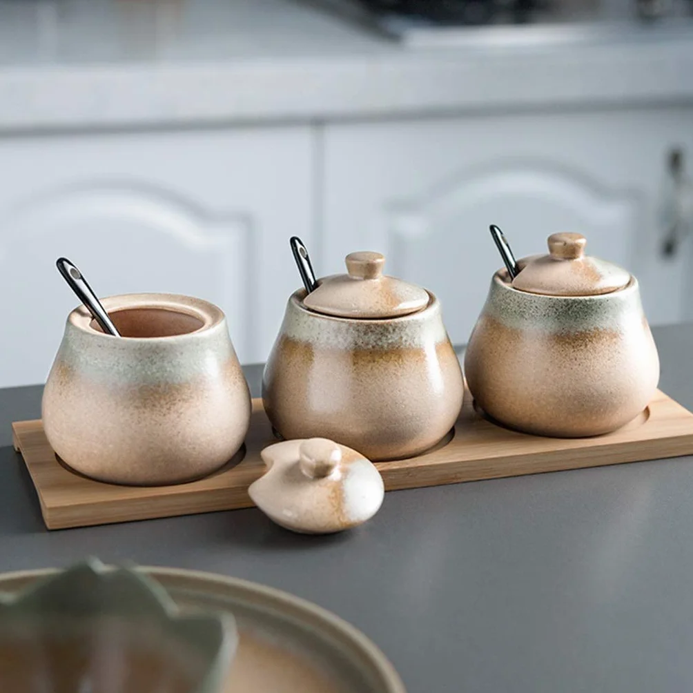 JIY-Spice Garnki ceramiczne przyprawy słoik kuchenny artykuły gospodarstwa domowego shaker przyprawy zestaw przyprawowy butelka kostium trzyczęściowy (rozmiar : F)