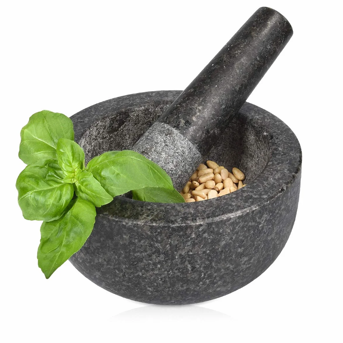 Navaris Moździerz i tłuczek z granitu w zestawie - moździerz kamienny moździerz przyprawowy duży - do przypraw pesto zioła - tłuczek z tłuczkiem - Ø 16cm
