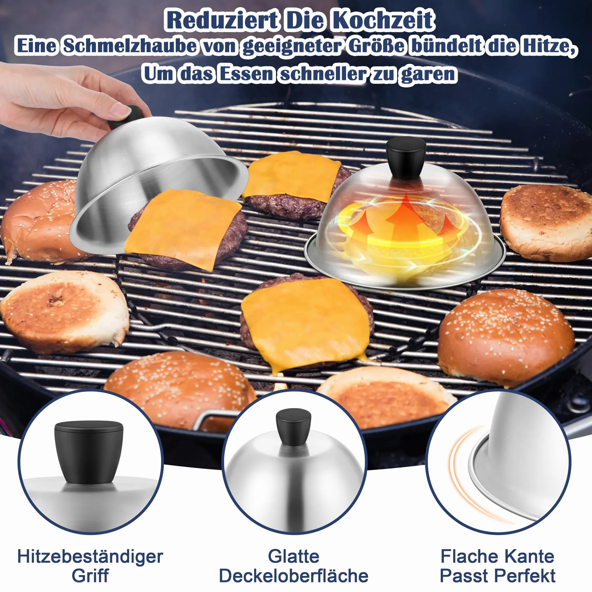 Joyfair Dzwonek do burgerów, 2 sztuki, ze stali nierdzewnej, mały dzwonek do burgerów, pokrywy do burgerów ze śrubokrętem, ciężka pokrywa do topienia do serów, burgerów, na zewnątrz i wewnątrz, można