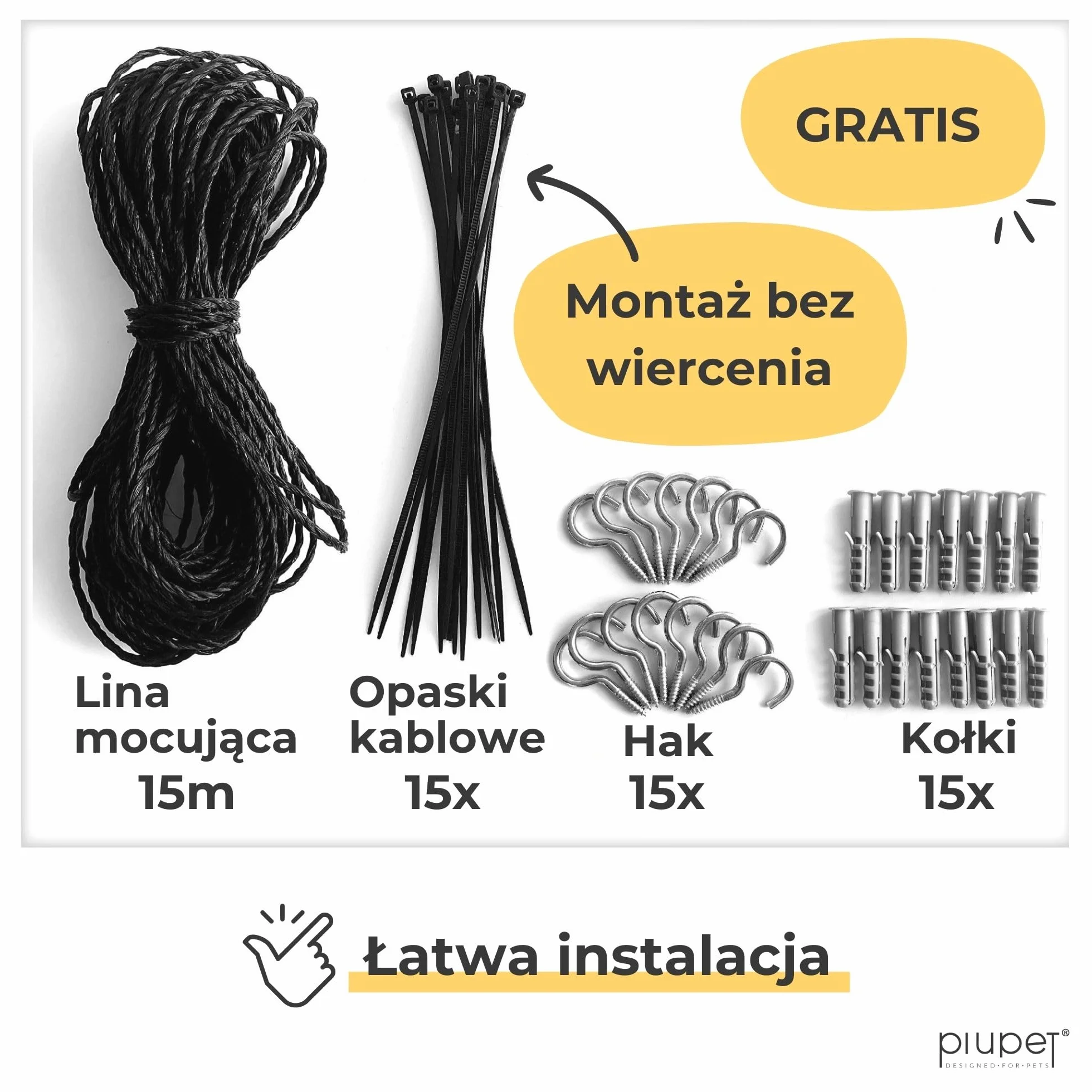 PiuPet® Siatka dla kota wzmocniona drutem 4 x 3 m, na balkon i okno, w zestawie zestaw do mocowania, siatka balkonowa dla kotów, czarna