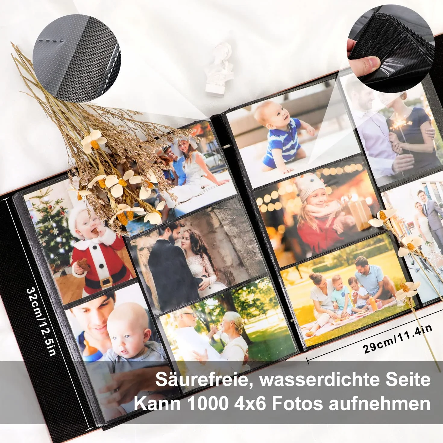 Lanpn Album fotograficzny na 1000 zdjęć w formacie 10x15, bardzo duży, XXL, lniany album do wkładania zdjęć w układzie pionowym, różowy