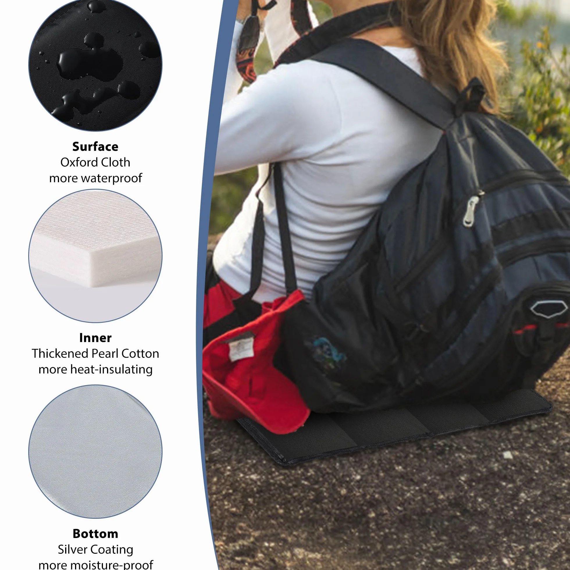 Thermo Seat Cushion składany zestaw 2 sztuk, Outdoor Seat Pad, odporny na wilgoć i ciepły, wodoodporny Seat Pillow z 2 torbami do przechowywania, składany Seat Cushion do podróży (czarny)