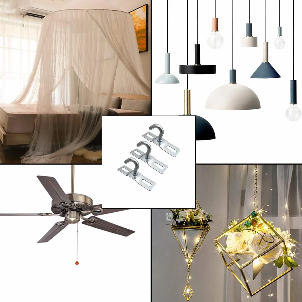 3 sztuki stalowych uchwytów sufitowych, hak do lampy, uchwyt sufitowy z płytkami mocującymi, uchwyt sufitowy do lampy, mocowanie śrubowe, ciężkie uchwyty sufitowe do wentylatorów sufitowych