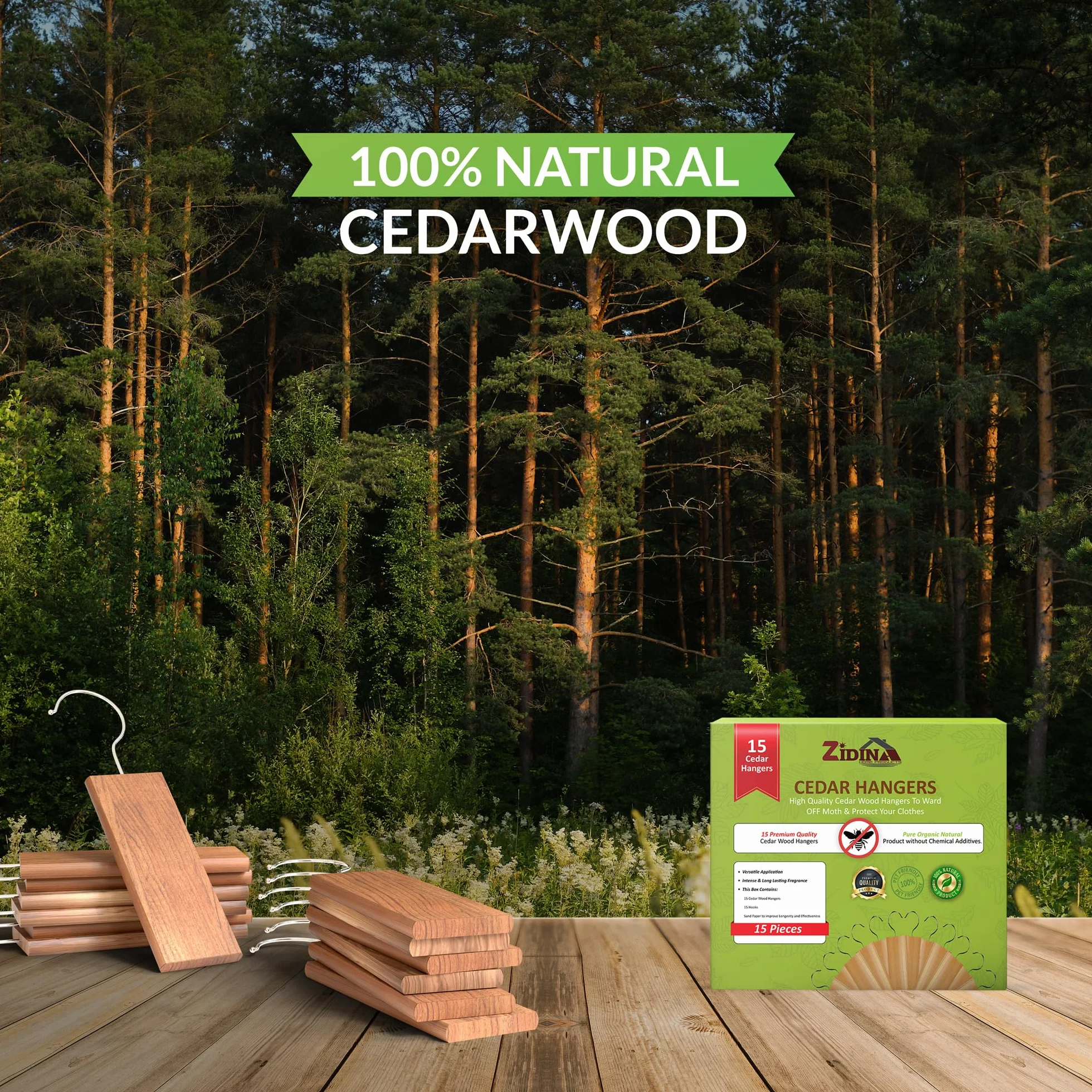 15 szt. Cedrowe Wieszakowe Środki na Mole – 100% Naturalne Bloczki Cedrowe z Haczykami | Bez Chemii, Długotrwała Ochrona Ubrań przed Molami