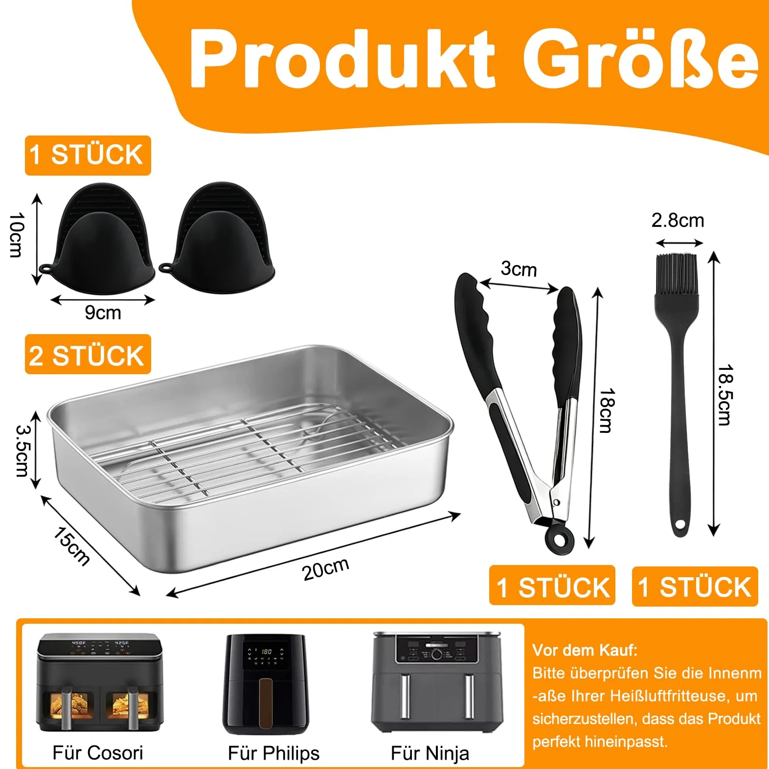 Naczynie do zapiekania ze stali nierdzewnej, 7-częściowy zestaw akcesoriów Airfryer, kompatybilne z Ninja AF400EU AF451EU AF500EU DZ400EU, 2 x naczynie do pieczenia ze stali nierdzewnej, 2 x ruszt do